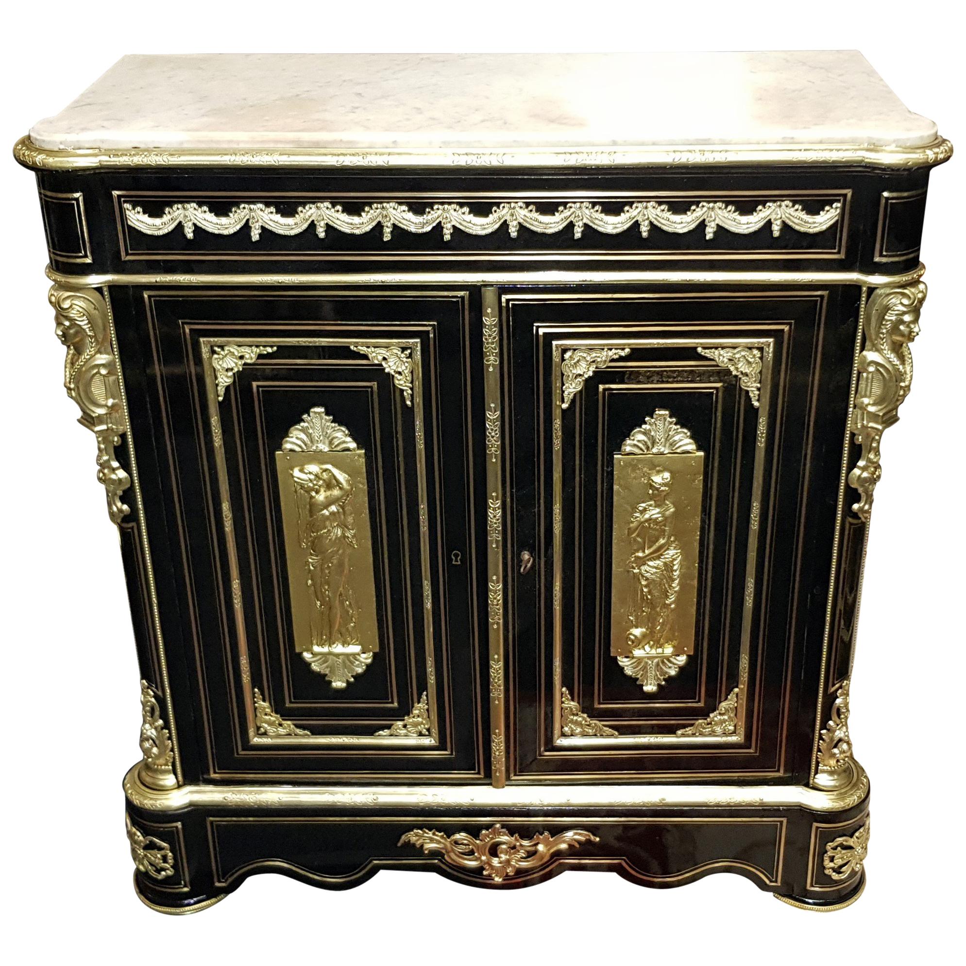 Napoleon III Boulle Marquetry and Carrara Marble Cabinet, France 19th Century
