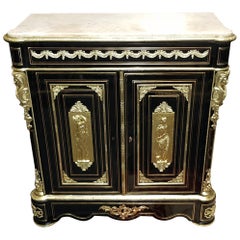 Napoleon III Boulle Marquetry and Carrara Marble Cabinet, France 19th Century
