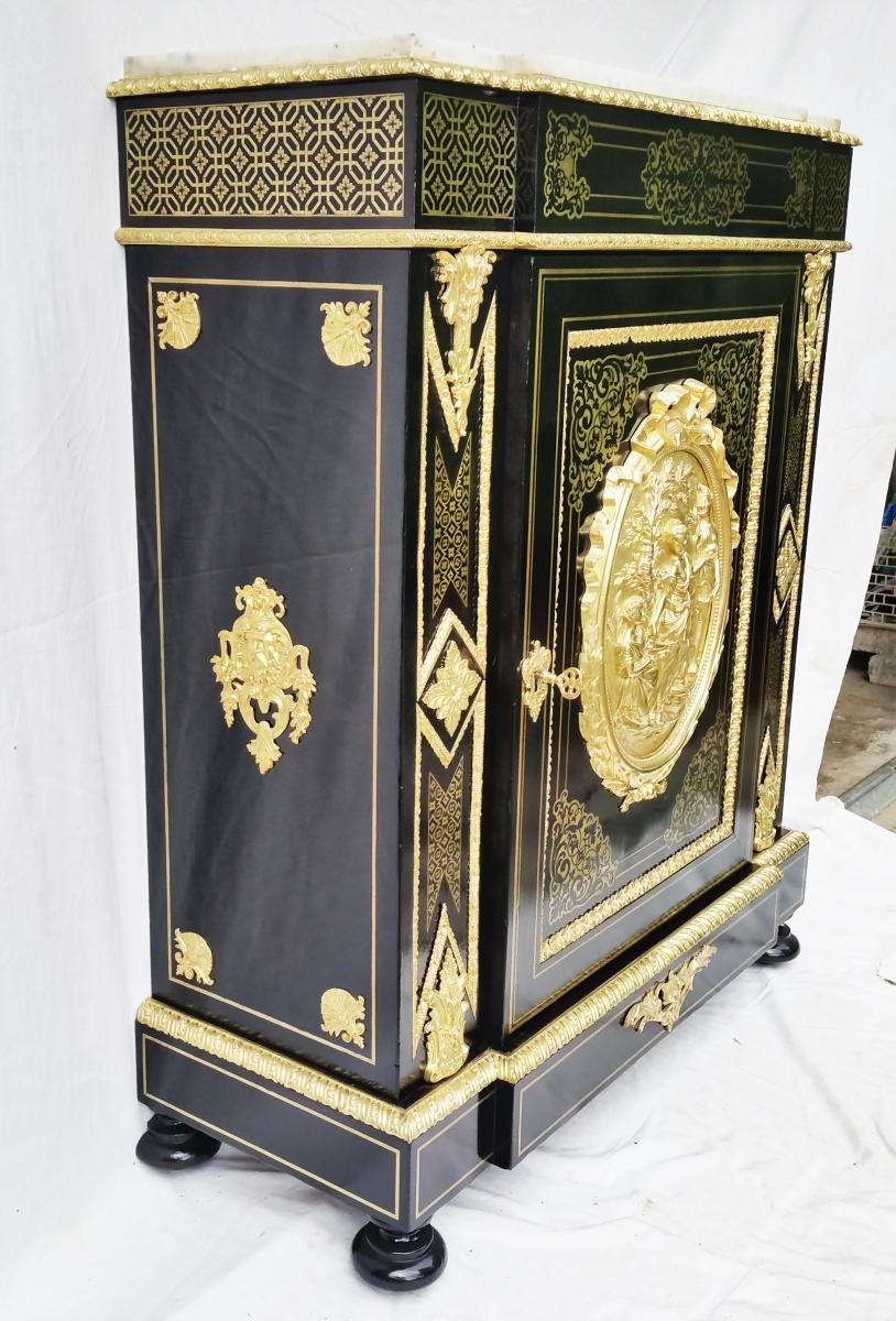 French Napoleon III Boulle Marquetry Carrara Cabinet, France, 19th Century