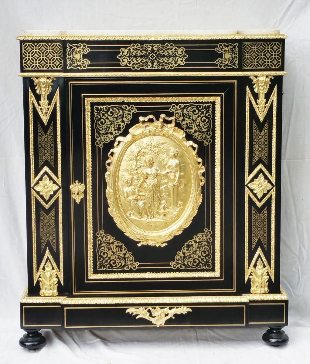 Napoleon III Boulle Marquetry Carrara Cabinet, France, 19th Century In Good Condition In Paris, FR