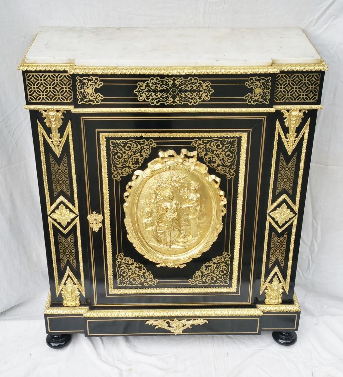 Napoleon III Boulle Marquetry Carrara Cabinet, France, 19th Century 2