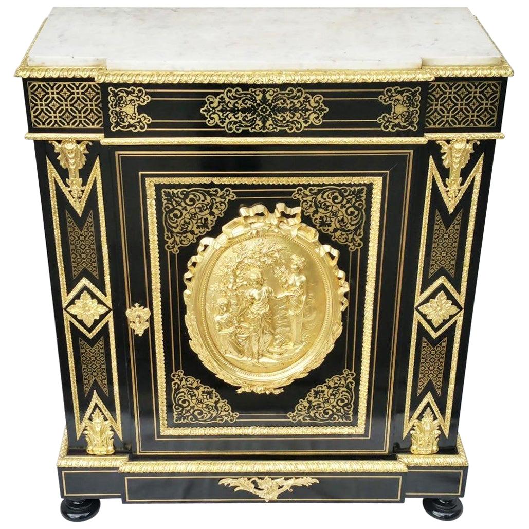 Napoleon III Boulle Marquetry Carrara Cabinet, France, 19th Century