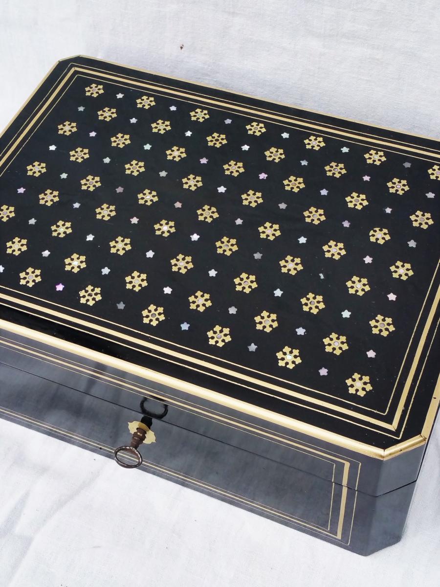 Brass Napoleon III  Boulle Marquetry Jewelry Box, France 1865