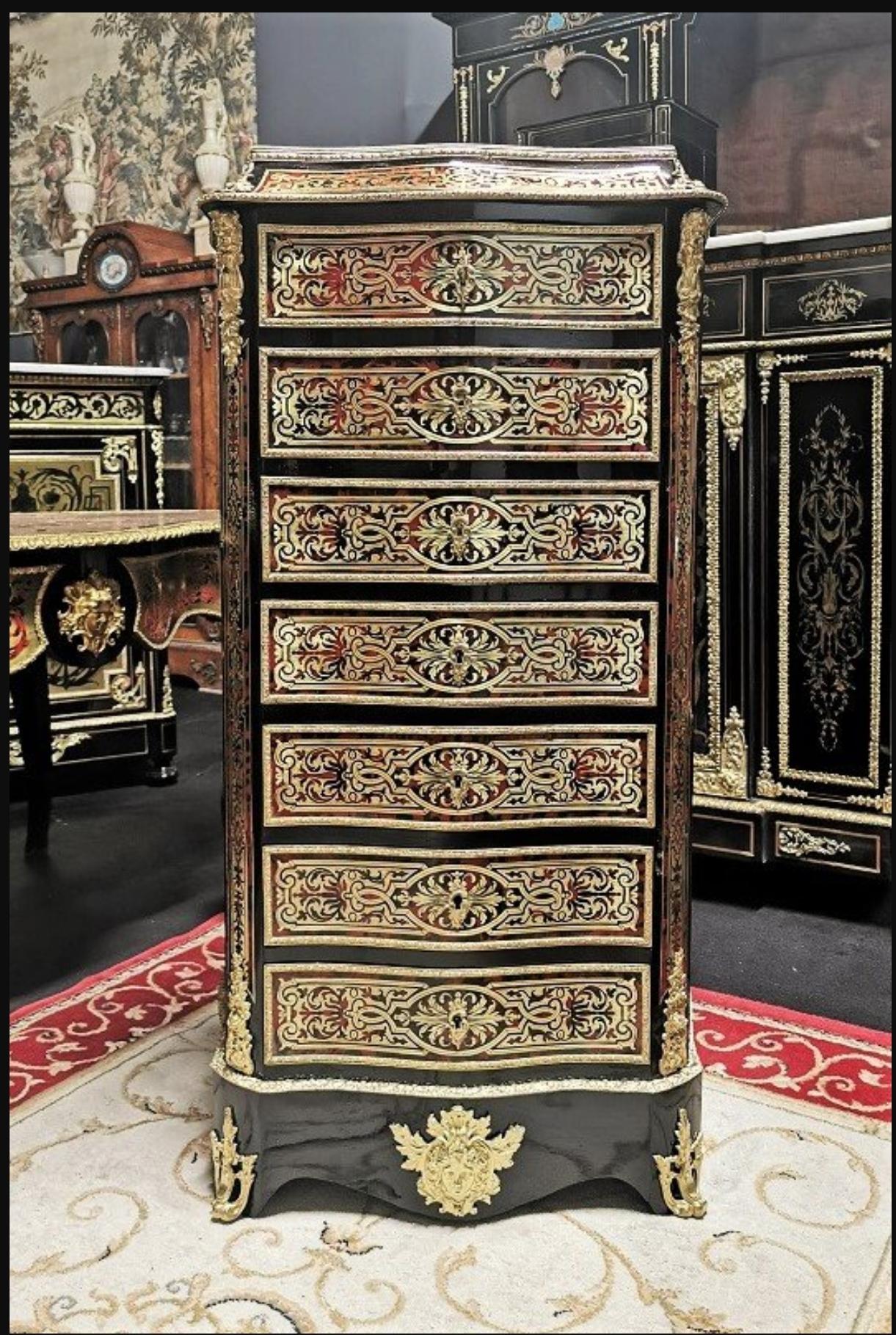 French Napoleon III Boulle Marquetry Secretary Cabinet, France, 19th Century