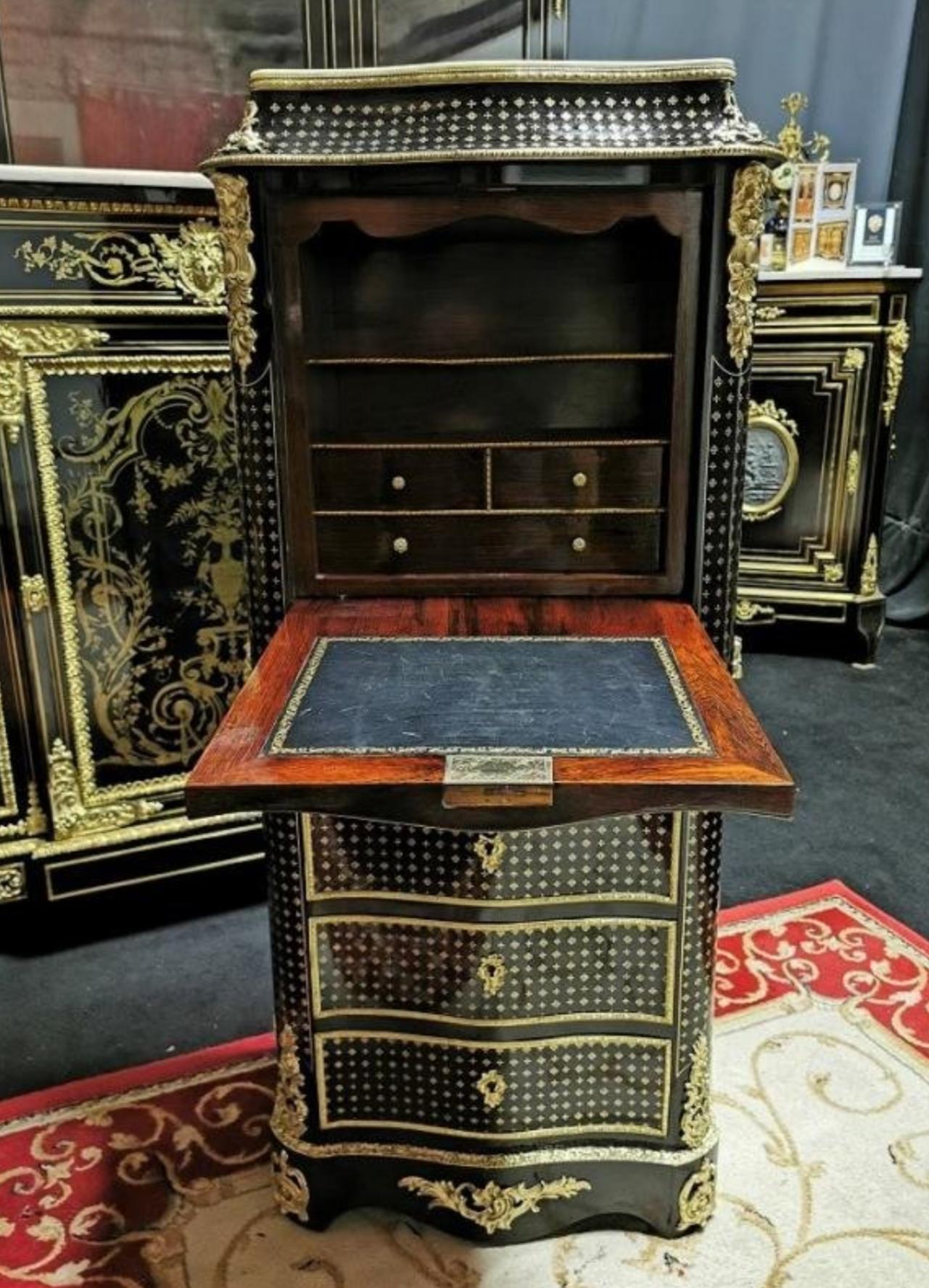 French Napoleon III Boulle Marquetry Secretary, France, 19th Century