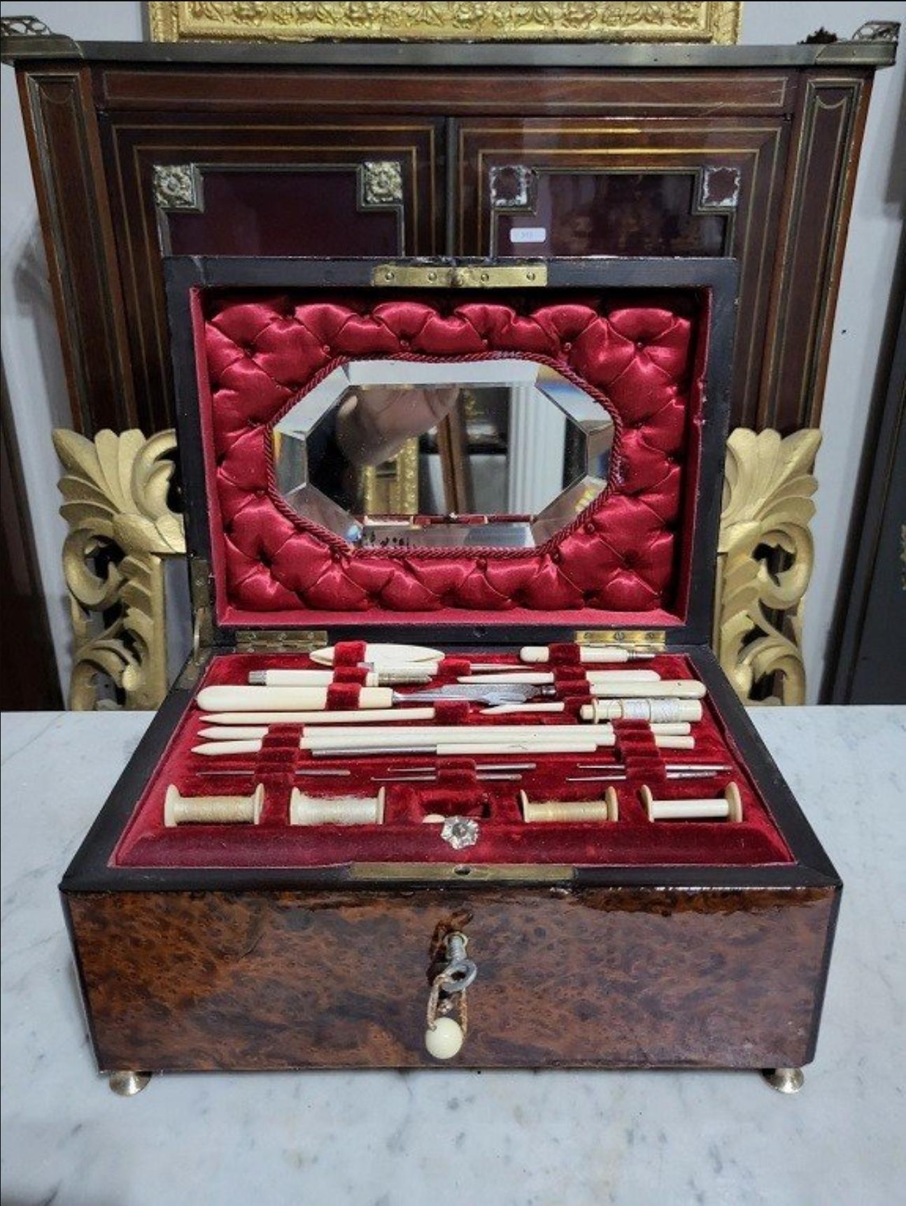 Mirror Napoleon III Boulle Marquetry Sewing Box, France, 1875