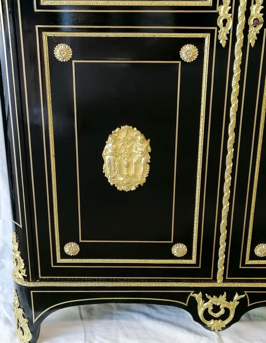 Blackened Napoleon III Boulle Vitrine Bookcase, France, 19th Century