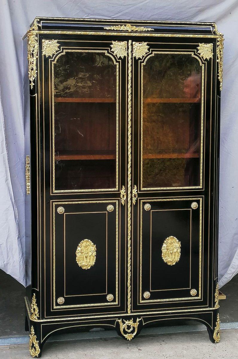 Brass Napoleon III Boulle Vitrine Bookcase, France, 19th Century