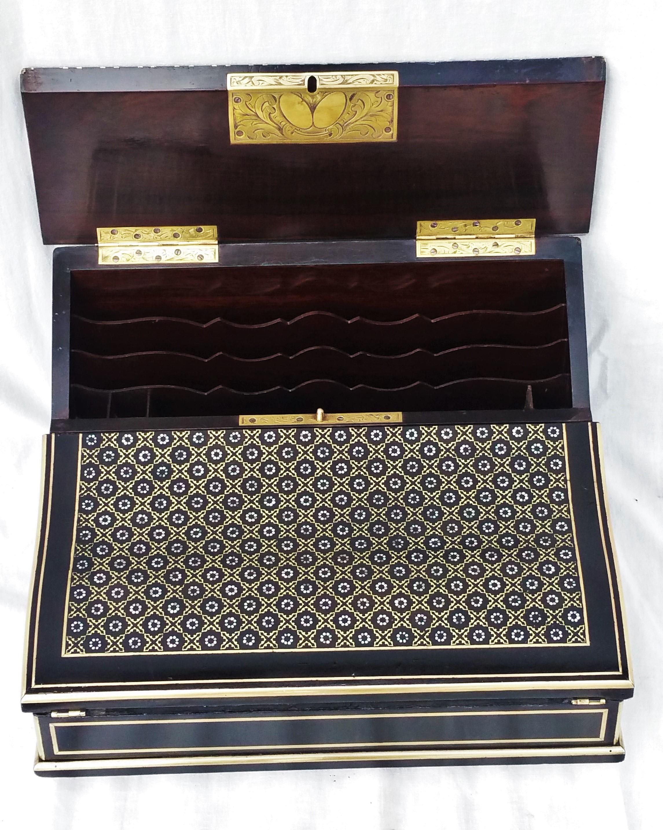 French Napoleon III Boulle Writing Cabinet Box, France, 1870