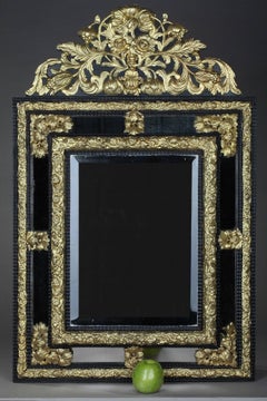 Napoleon III Brass and Black Wood Mirror in Louis XIV Style
