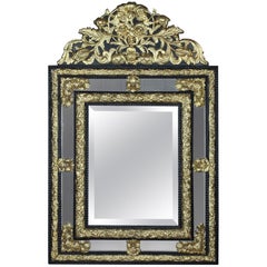 Napoleon III Brass and Black Wood Mirror in Louis XIV Style