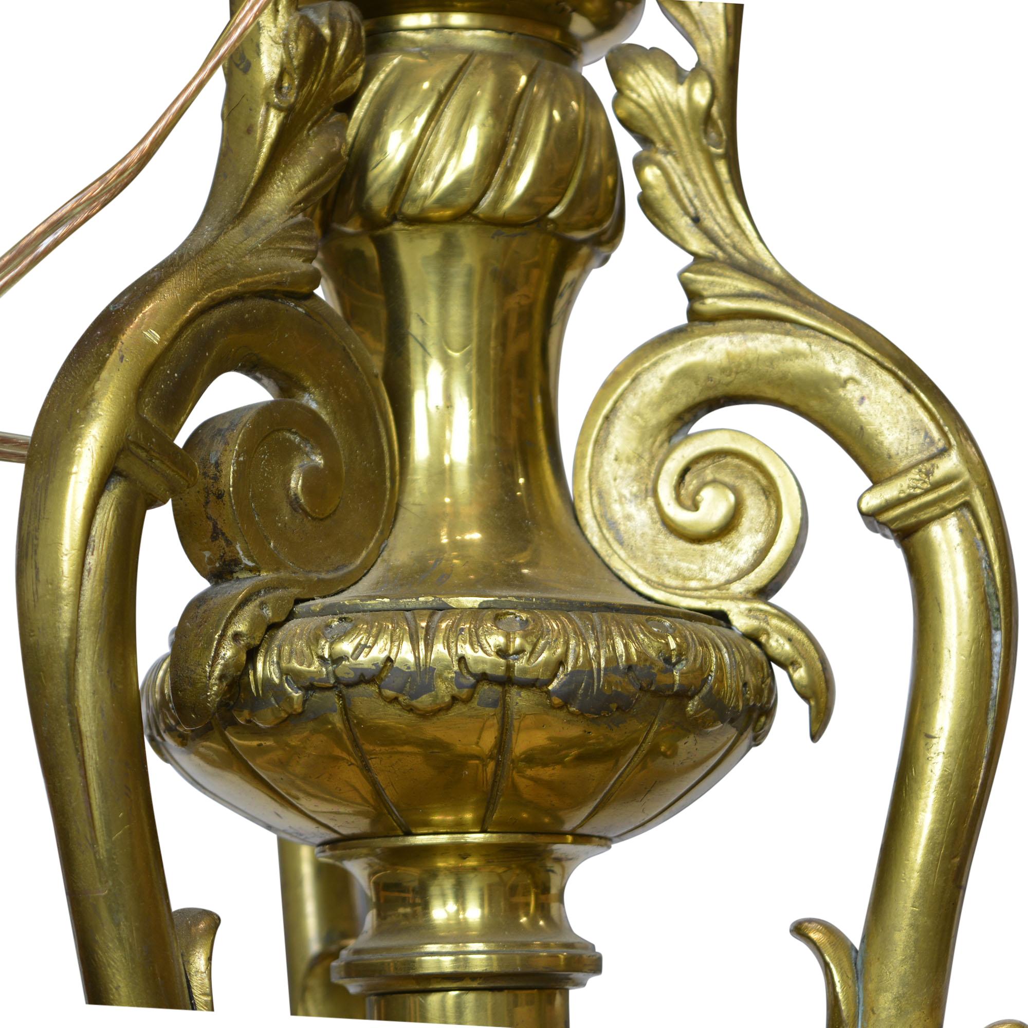 Napoleon III Brass Chandelier with Griffon Adorned Arms 9 Lights In Fair Condition For Sale In Pataskala, OH