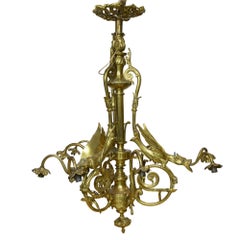 Napoleon III Brass Chandelier with Griffon Adorned Arms 9 Lights