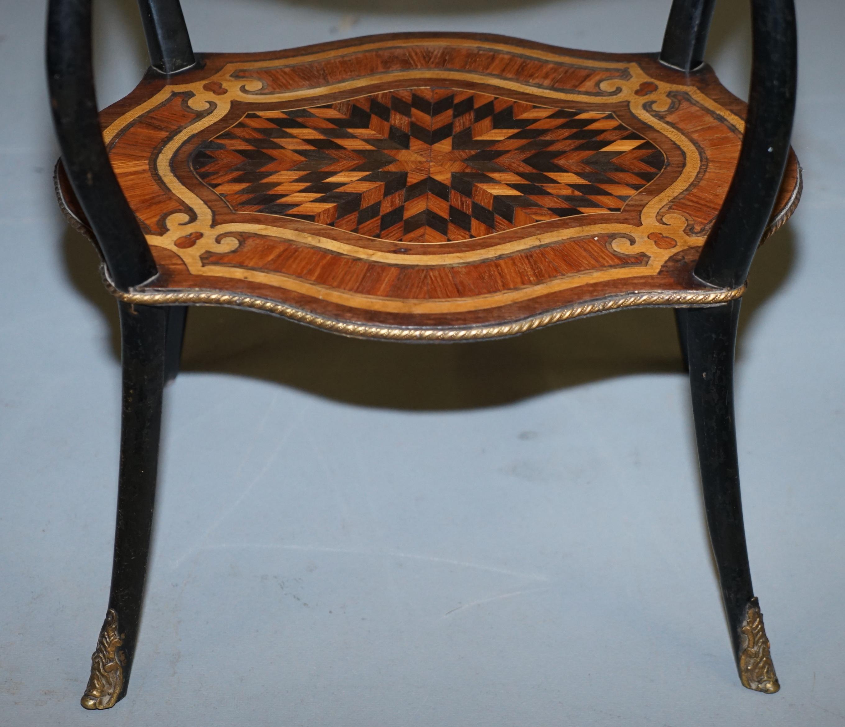 Napoleon III Brass Gallery Fruitwood Ebonised and Inlaid Three-Tired Side Table For Sale 3