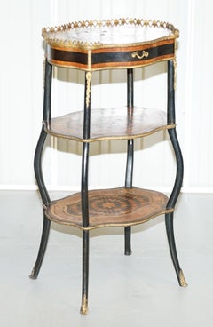 Napoleon III Brass Gallery Fruitwood Ebonised and Inlaid Three-Tired Side Table