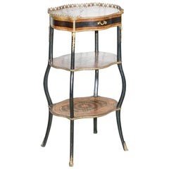 Napoleon III Brass Gallery Fruitwood Ebonised and Inlaid Three-Tired Side Table