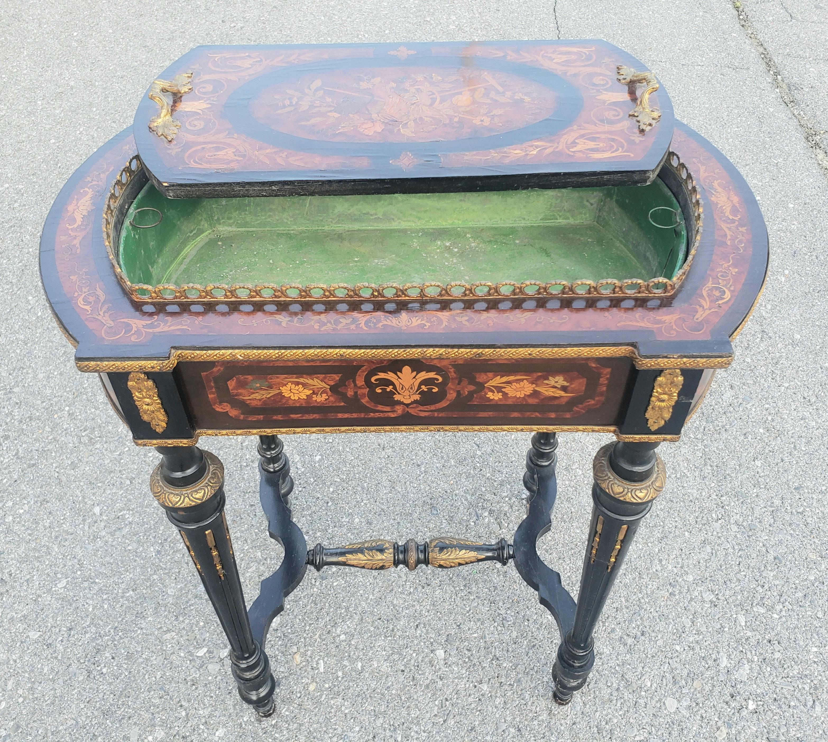 Napoleon III Brass Marquetry Boulle Inlay Ebonized Wood Planter Table, C. 1885  For Sale 4