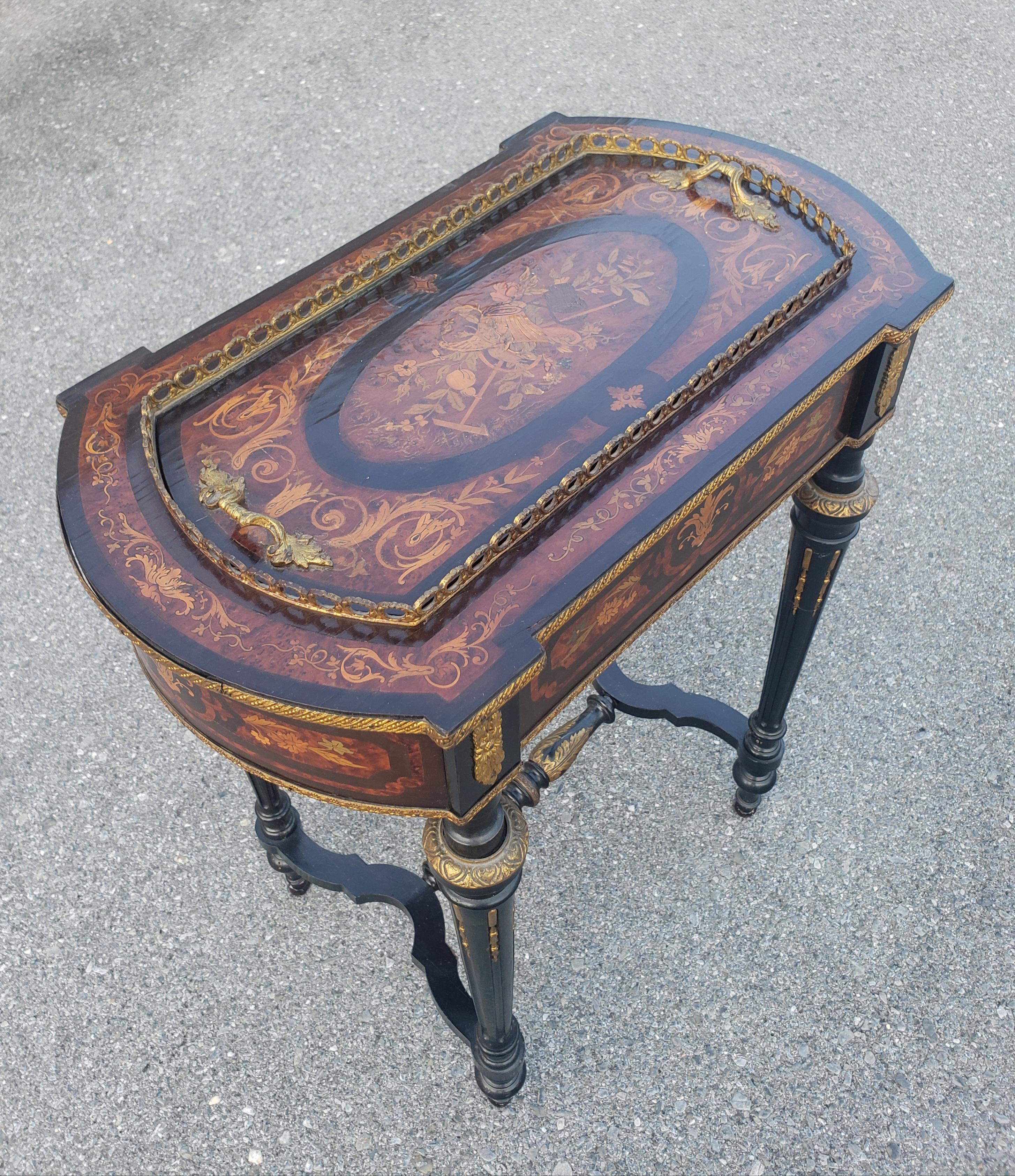 Napoleon III Brass Marquetry Boulle Inlay Ebonized Wood Planter Table, C. 1885  For Sale 8