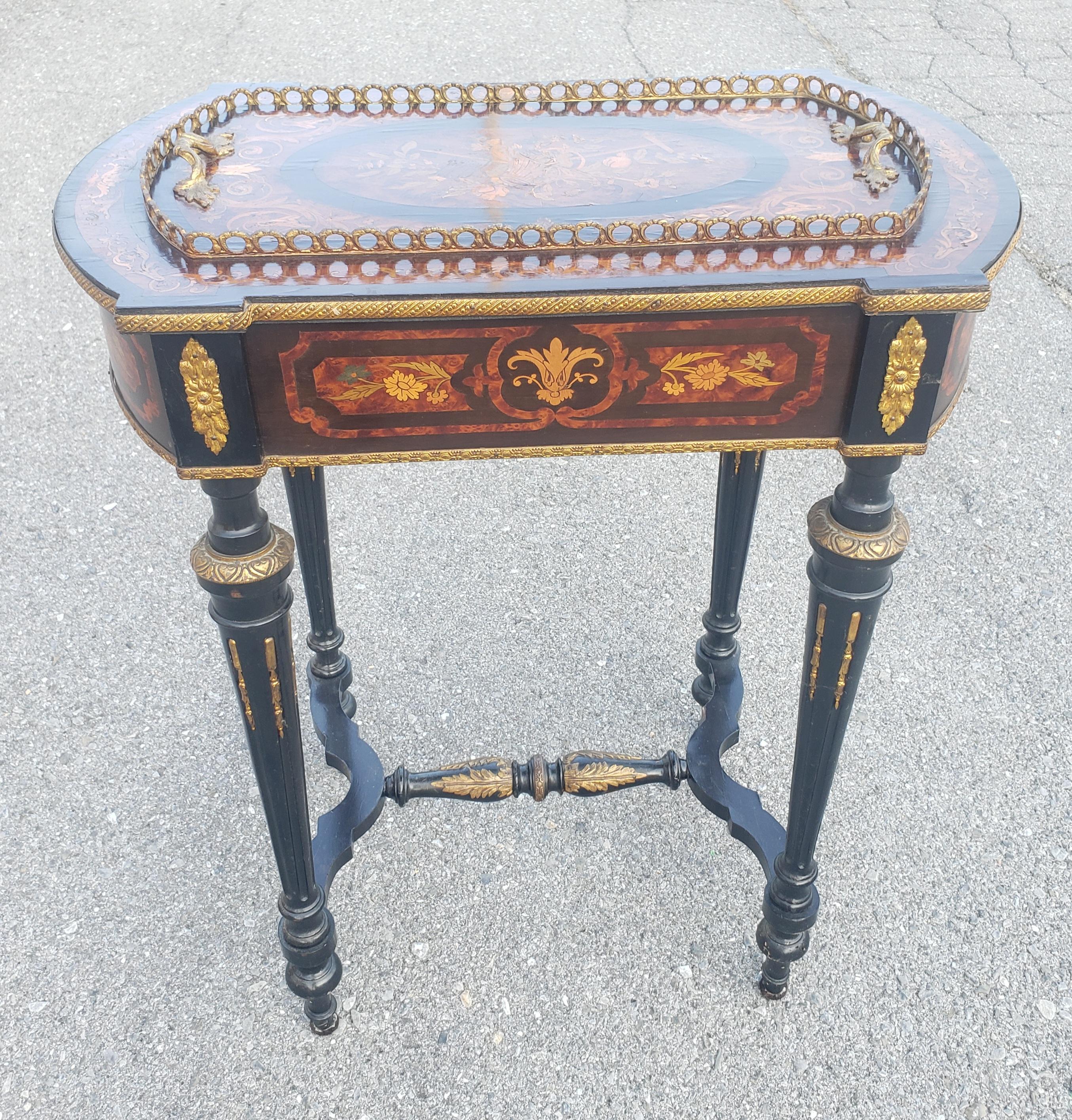 Napoleon III Brass Marquetry Boulle Inlay Ebonized Wood Planter Table, C. 1885  In Good Condition For Sale In Germantown, MD
