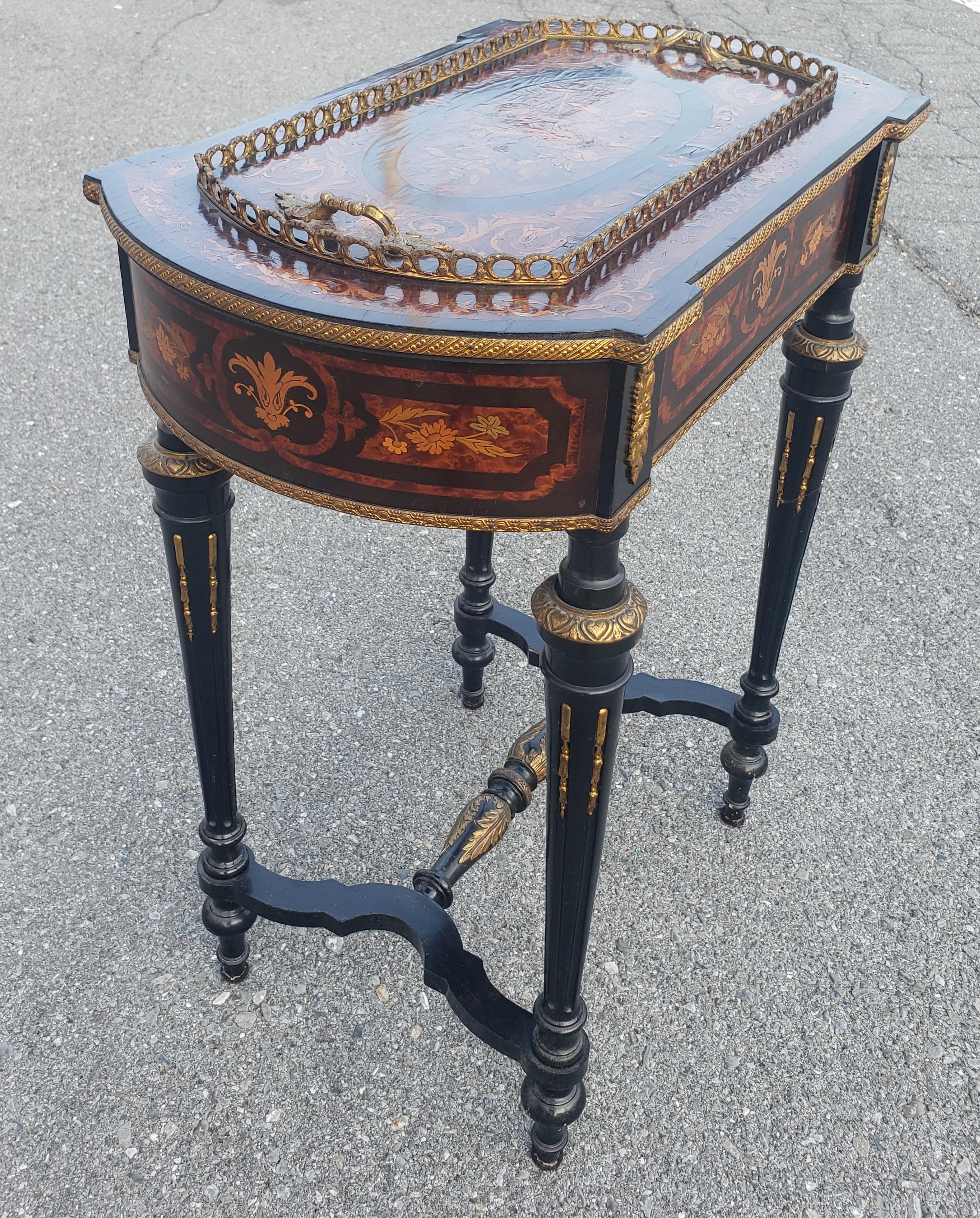 Metal Napoleon III Brass Marquetry Boulle Inlay Ebonized Wood Planter Table, C. 1885  For Sale