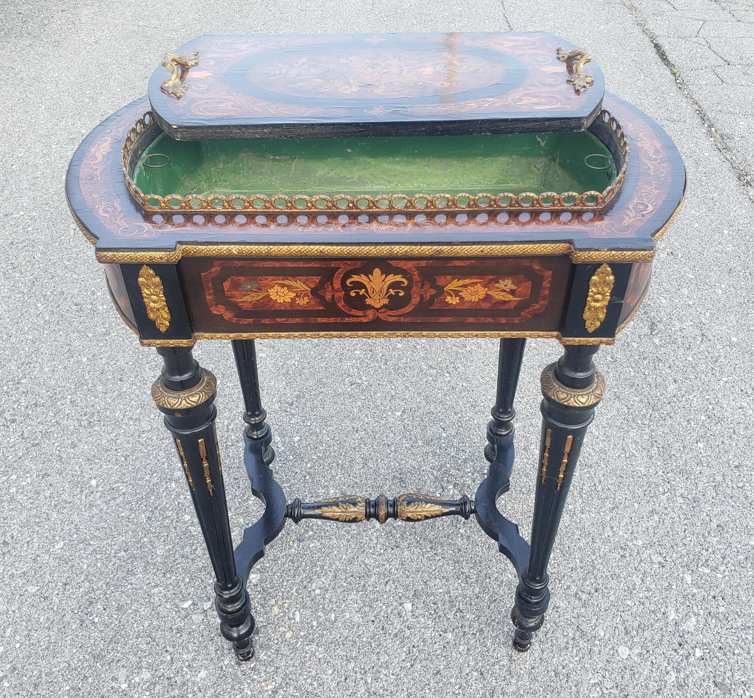 Napoleon III Brass Marquetry Boulle Inlay Ebonized Wood Planter Table, C. 1885  For Sale 3