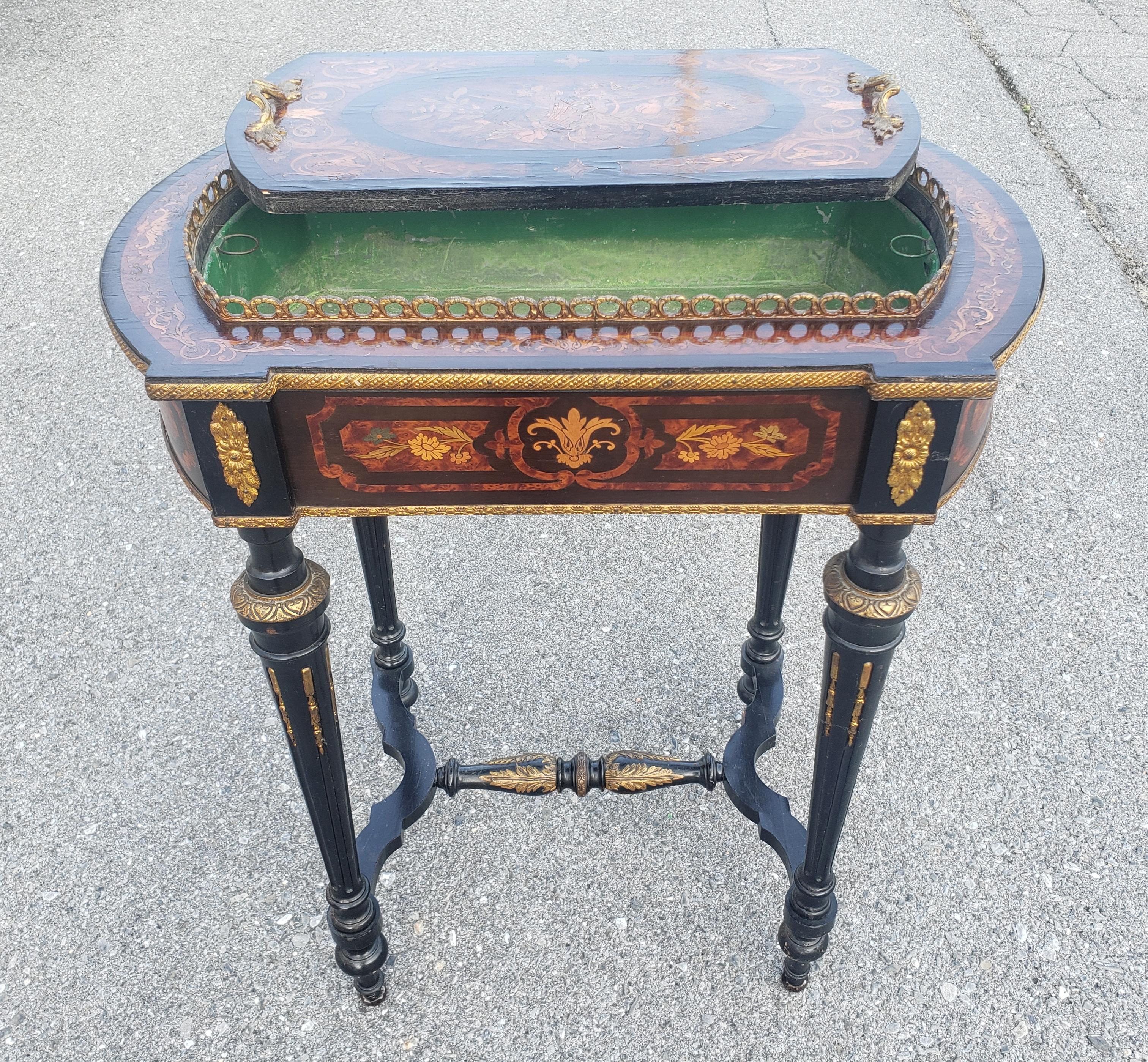 Napoleon III Brass Marquetry Boulle Inlay Ebonized Wood Planter Table, C. 1885 For Sale 2
