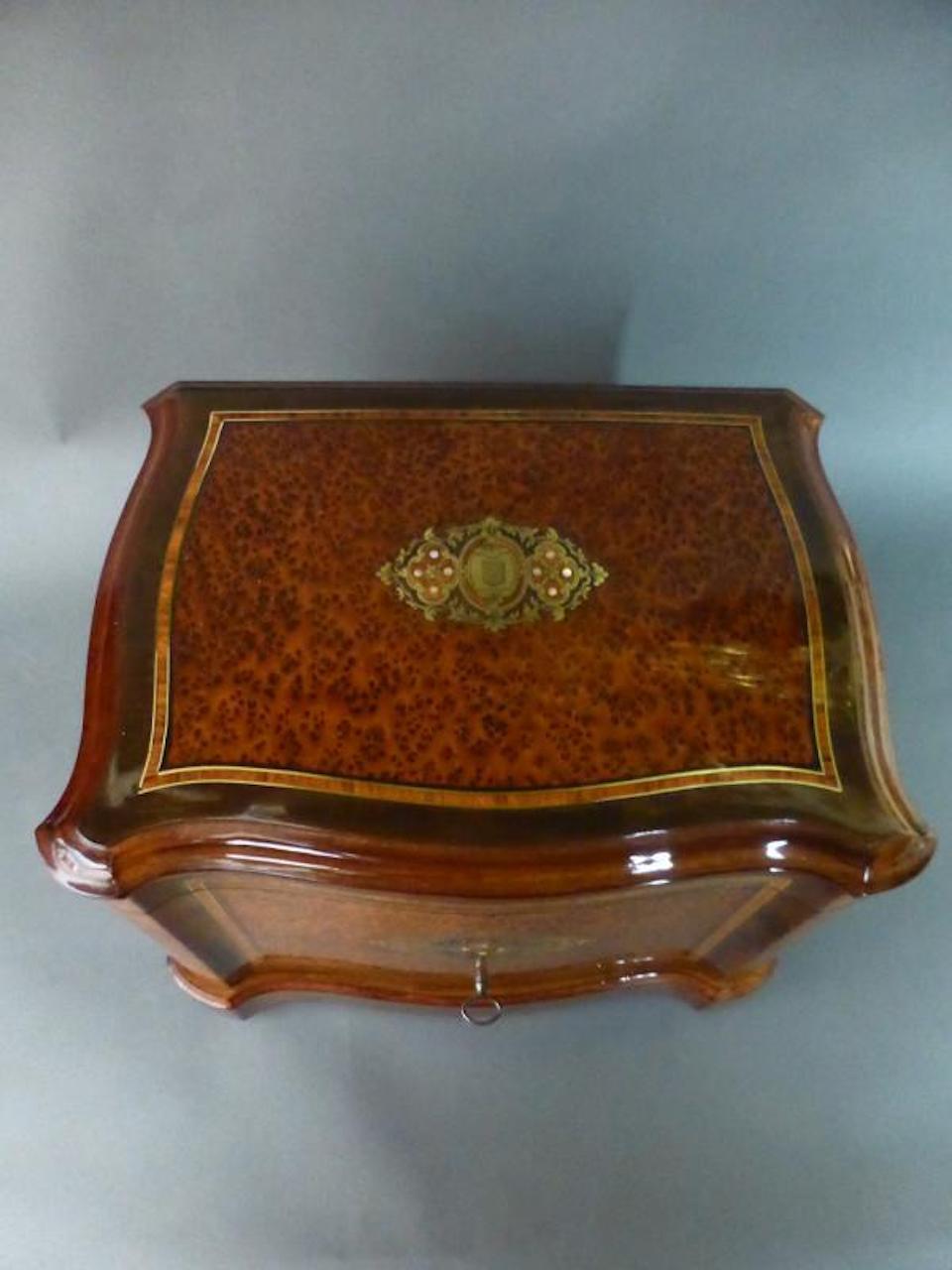Napoleon III rare cigar and games humidor in burl and brass marquetry, stamped 