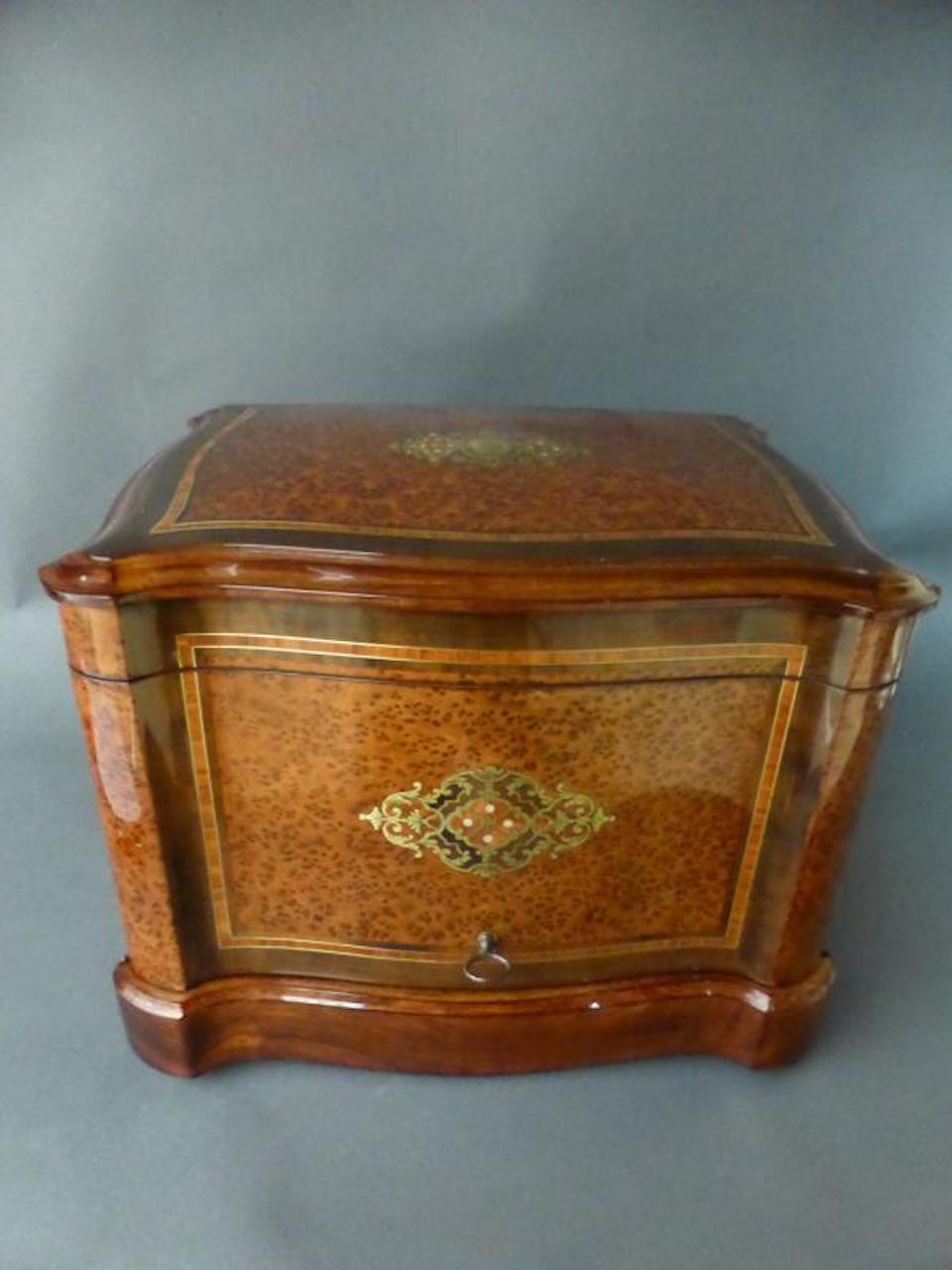French Napoleon III Brass Marquetry Cigar and Game Humidor