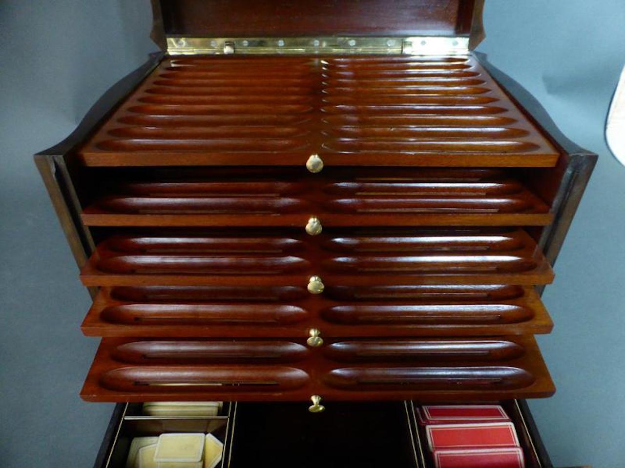 Napoleon III Brass Marquetry Cigar and Game Humidor 4