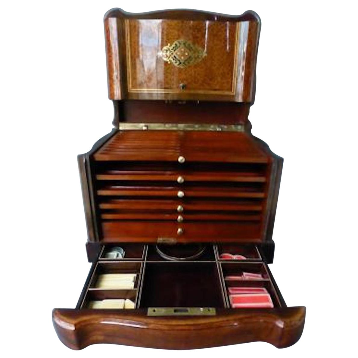 Napoleon III Brass Marquetry Cigar and Game Humidor