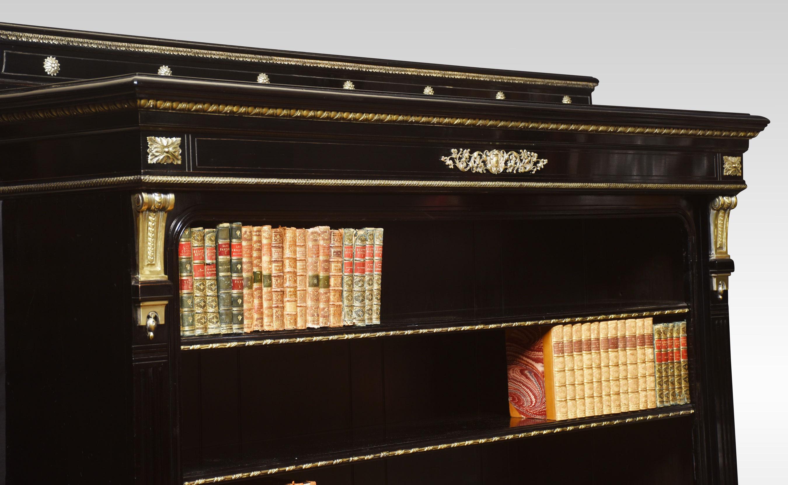 Ebony Napoleon III Brass Mounted Open Bookcase For Sale