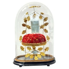 Napoleon III Bridal Cushion Under Glass Dome, Late 19th Century