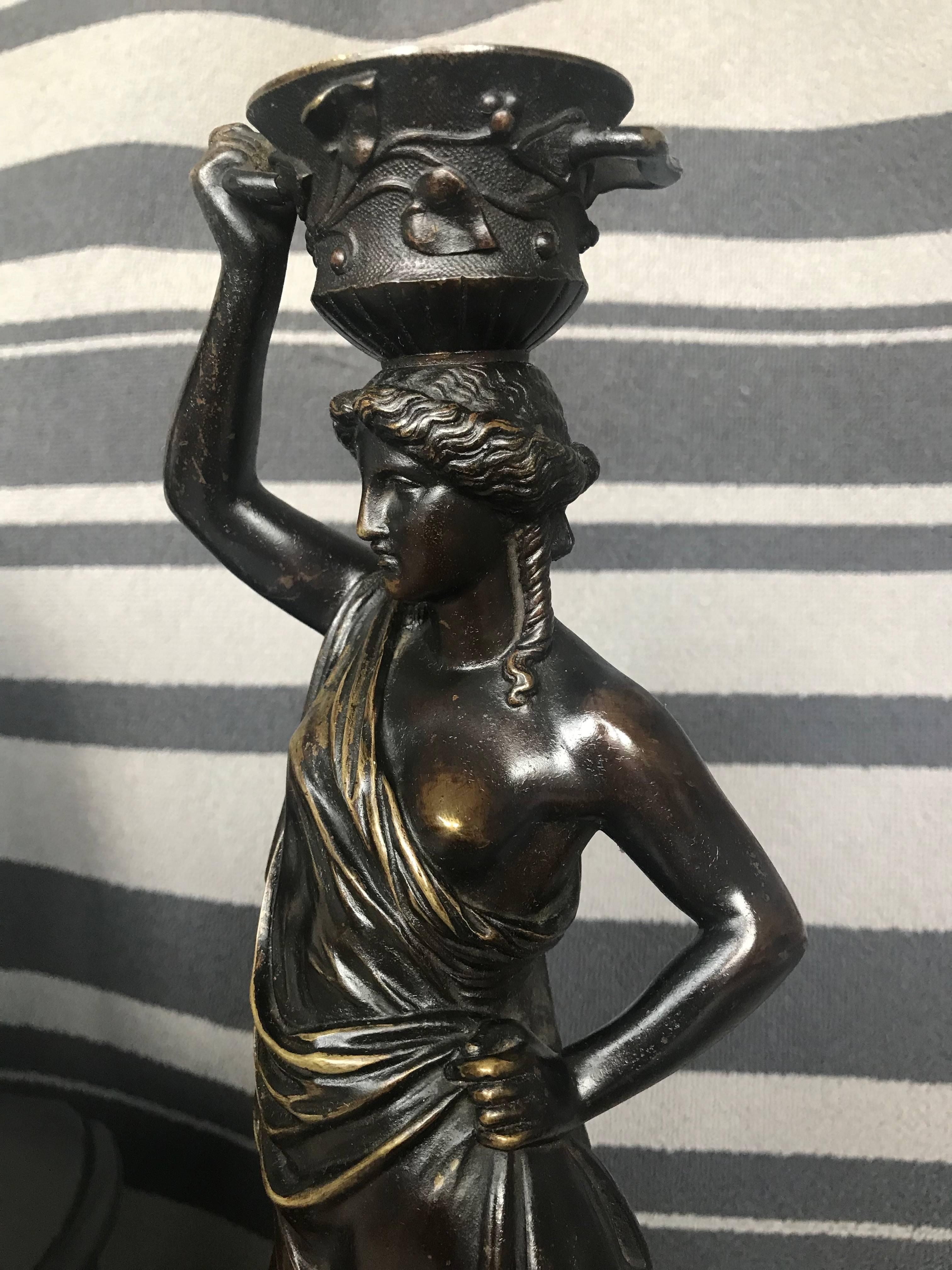 Rare Bronze & Black Marble Clock Set by Deniere A Paris the Philosopher, c.1860 For Sale 3
