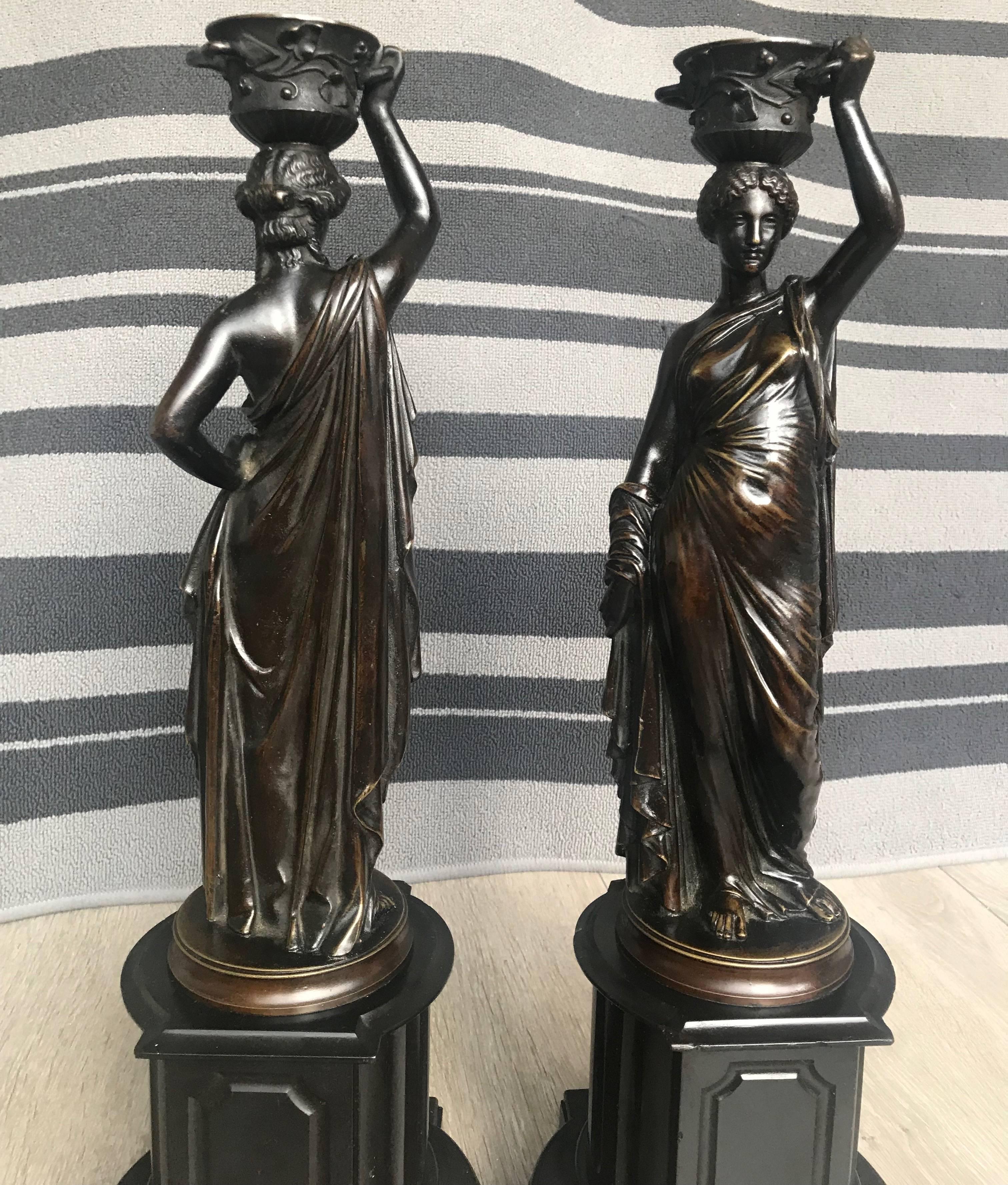 Rare Bronze & Black Marble Clock Set by Deniere A Paris the Philosopher, c.1860 In Good Condition For Sale In Lisse, NL