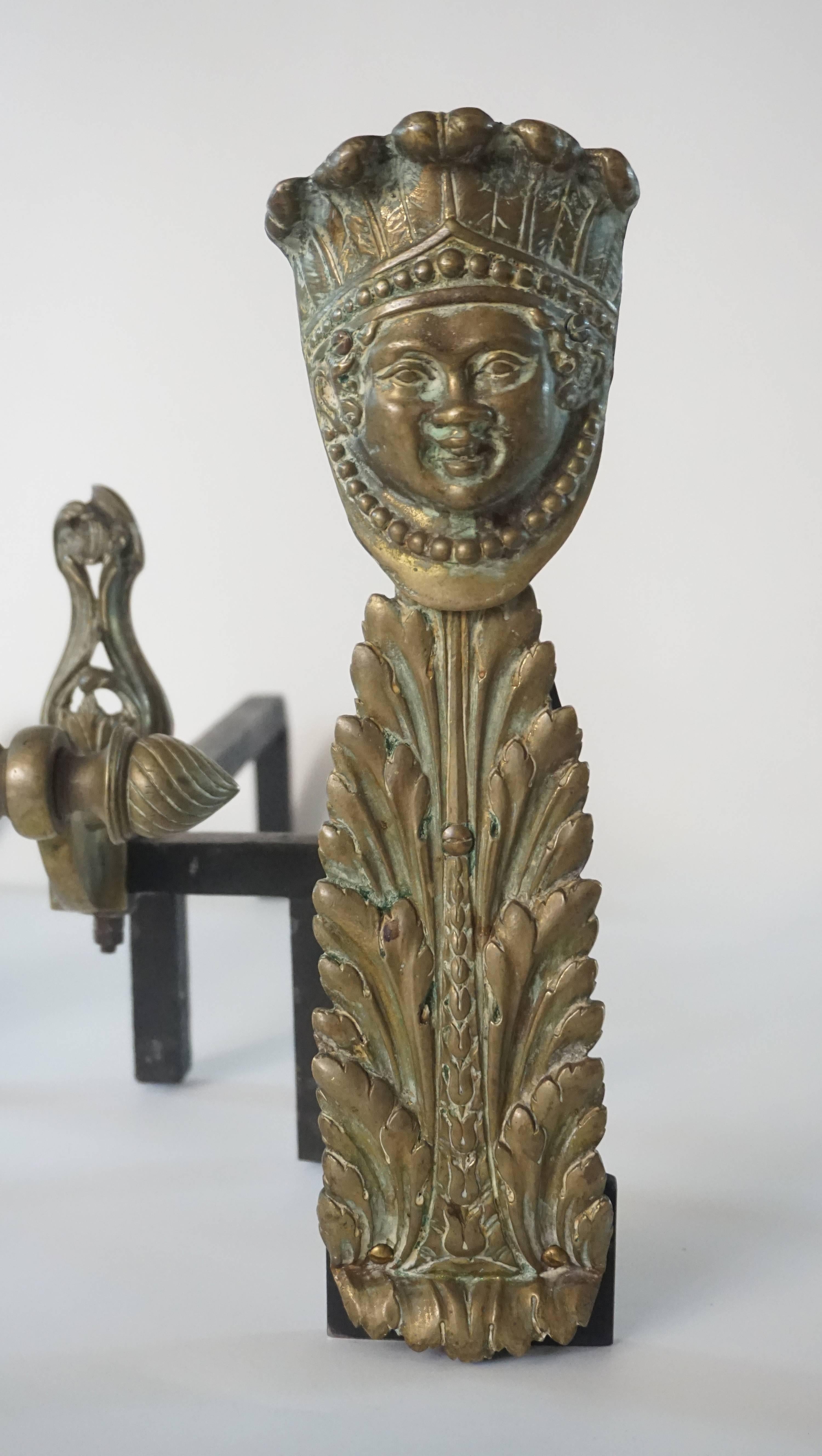 Napoleon III Bronze and Iron Andirons, France, circa 1860 In Good Condition In Kinderhook, NY