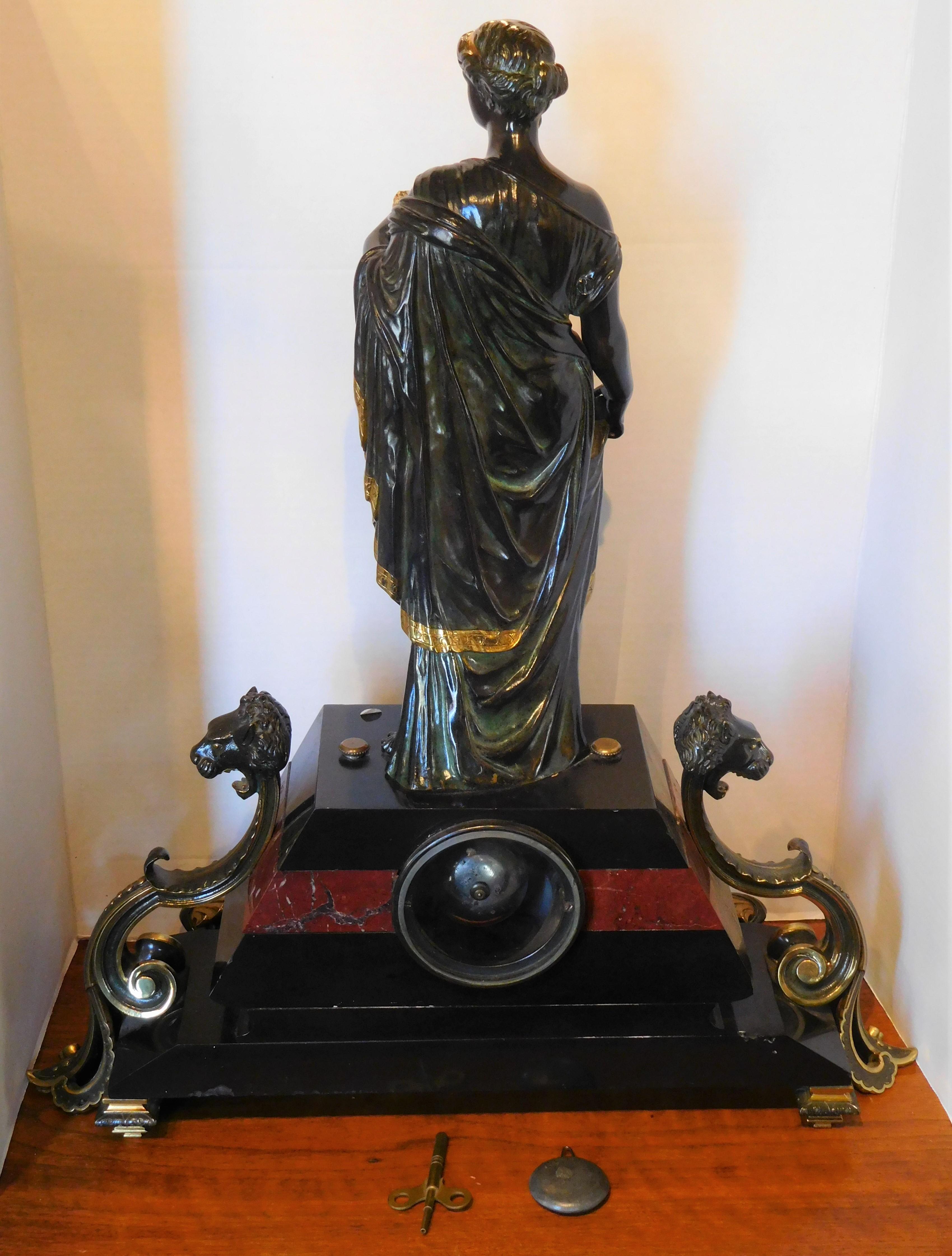 Napoleon III Bronze and Marble Clock Depicting Minerva as Bringer of Peace For Sale 3