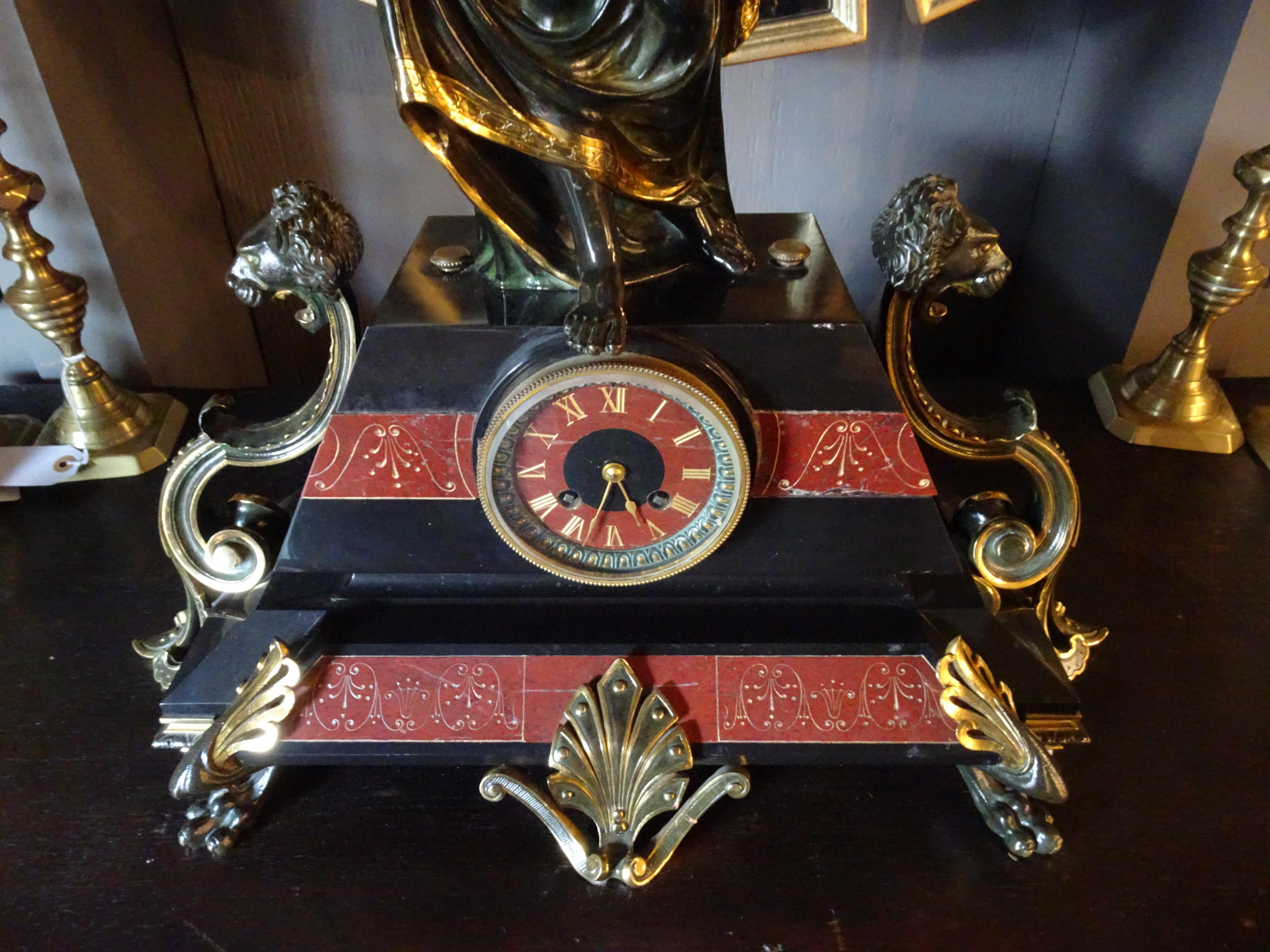 Napoleon III Bronze and Marble Clock Depicting Minerva as Bringer of Peace For Sale 6