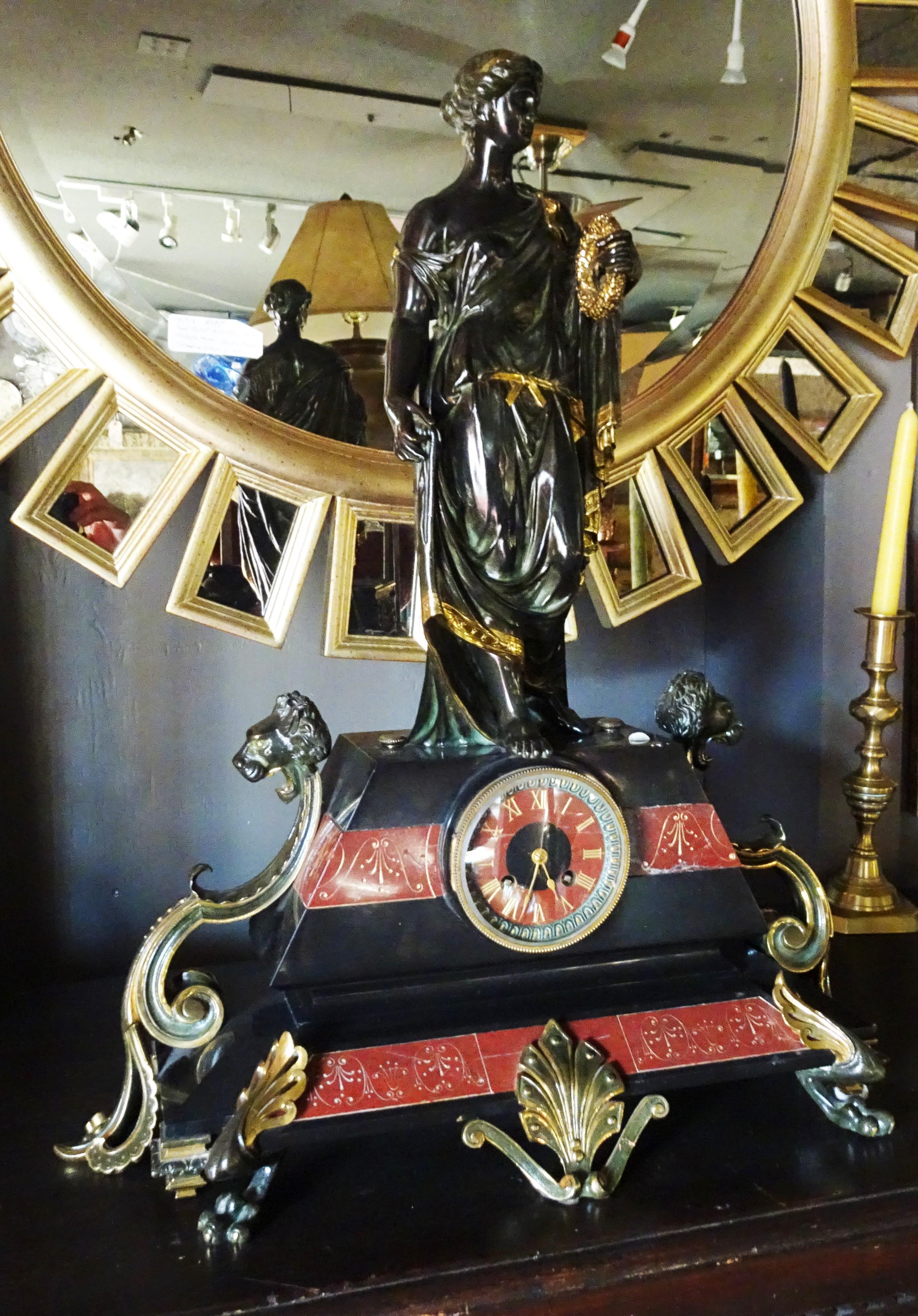 Napoleon III Bronze and Marble Clock Depicting Minerva as Bringer of Peace For Sale 12