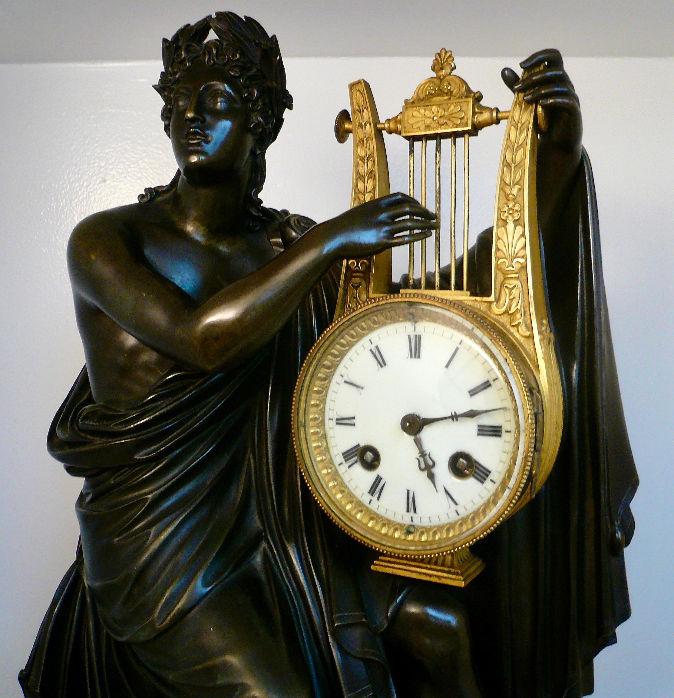 Napoleon III Bronze and Sienna Marble Figural Mantel Clock of Orpheus by Destape 4