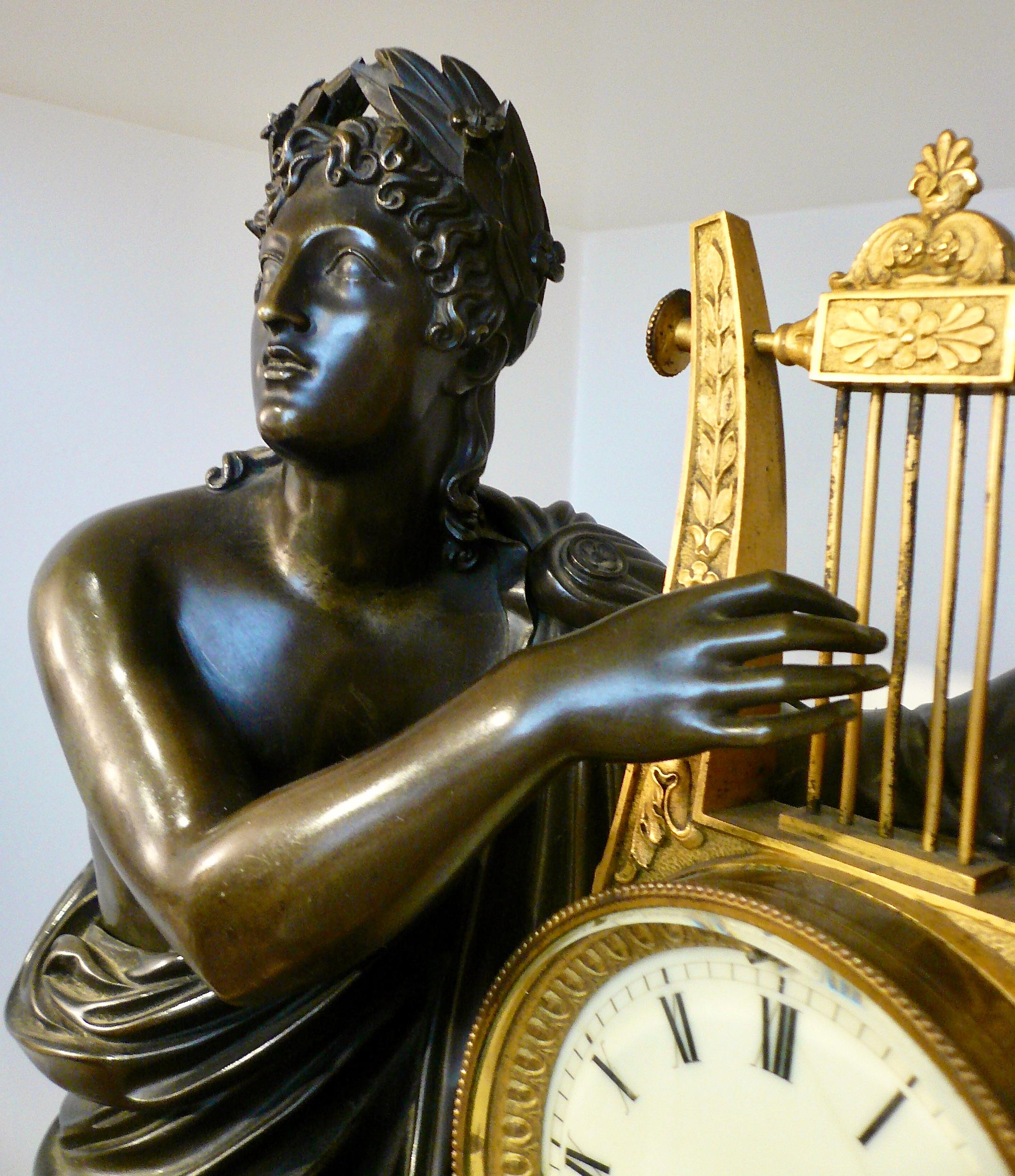 Napoleon III Bronze and Sienna Marble Figural Mantel Clock of Orpheus by Destape 9