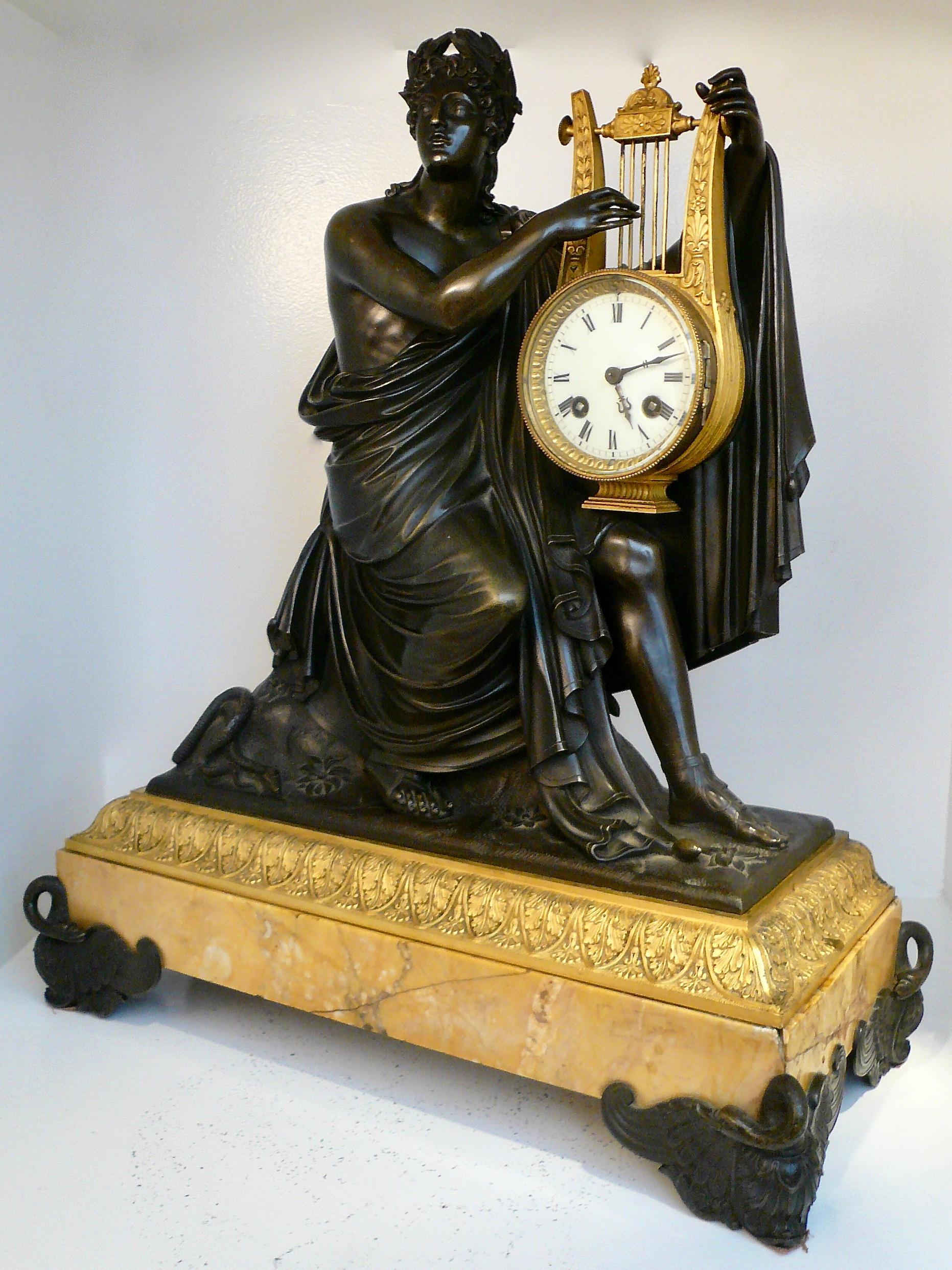 Napoleon III Bronze and Sienna Marble Figural Mantel Clock of Orpheus by Destape 3