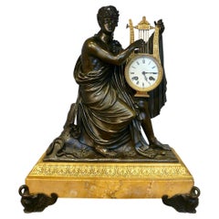 Napoleon III Bronze and Sienna Marble Figural Mantel Clock of Orpheus by Destape