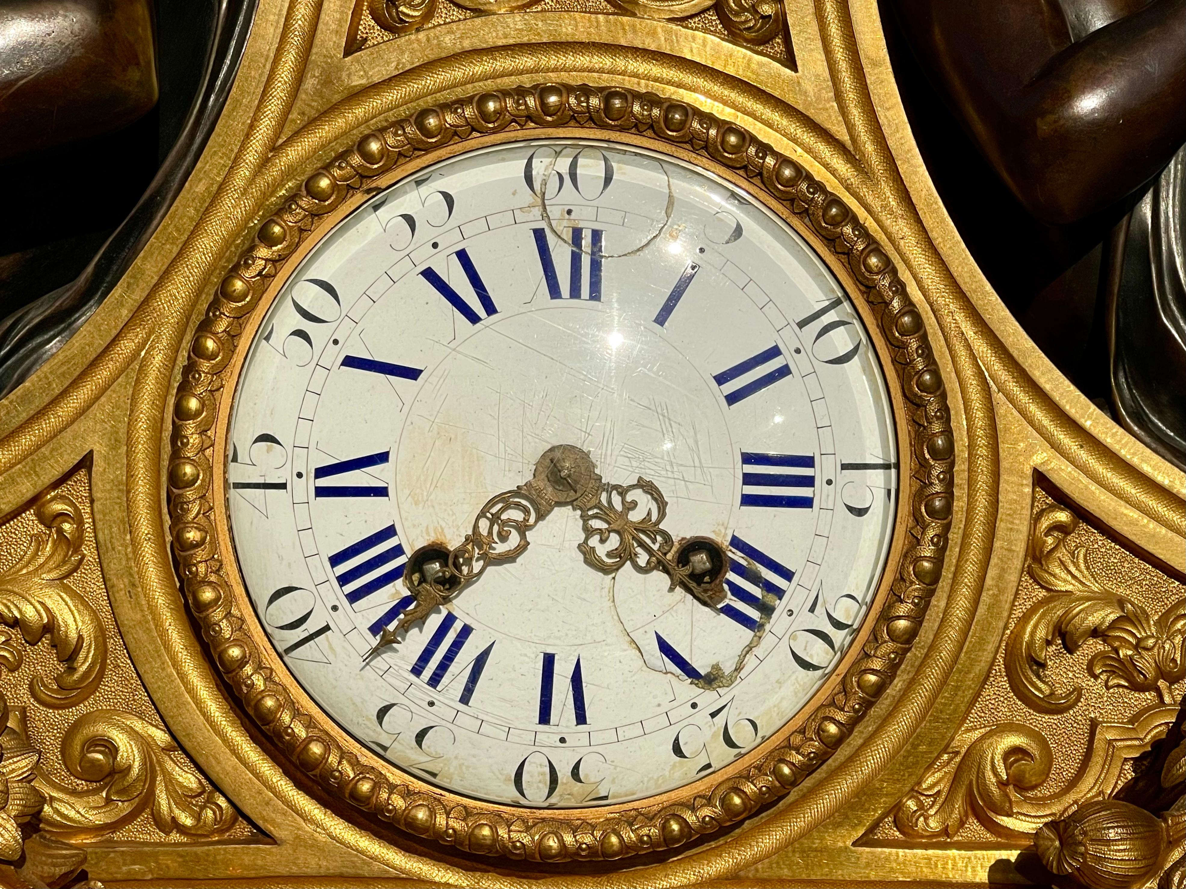 French Napoleon III Bronze Clock XIXth  For Sale