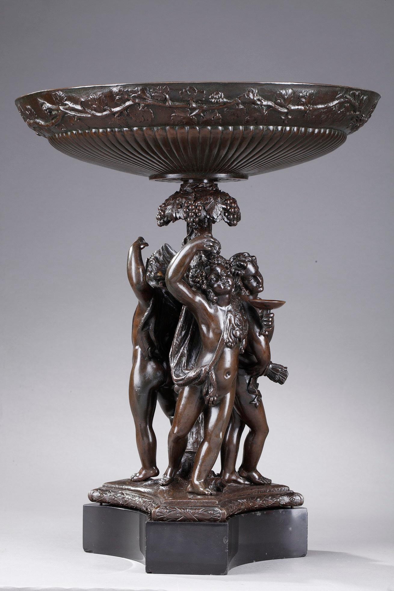French Napoleon III Bronze Fruit Bowl with Mythological Decoration