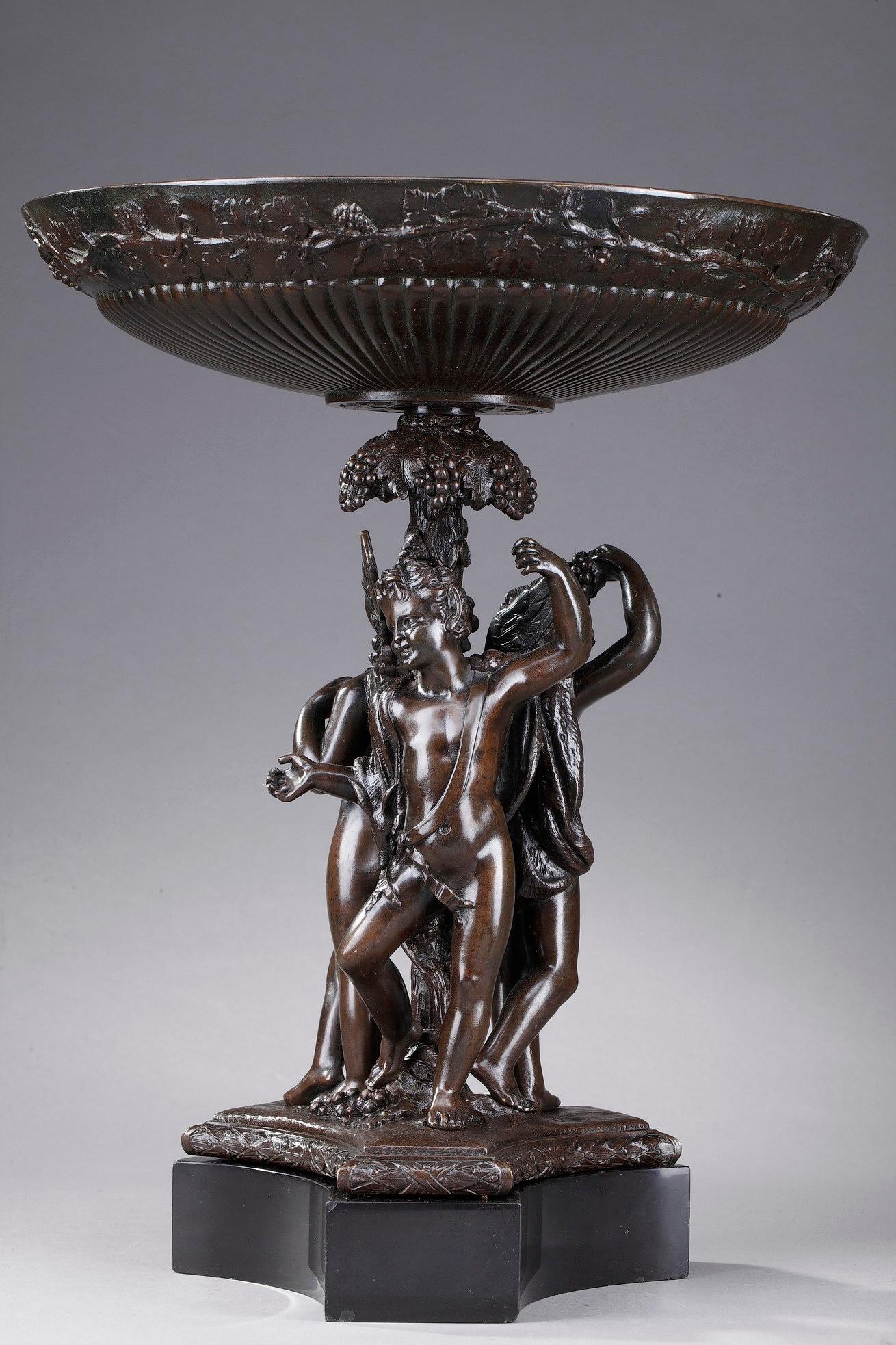Patinated Napoleon III Bronze Fruit Bowl with Mythological Decoration For Sale