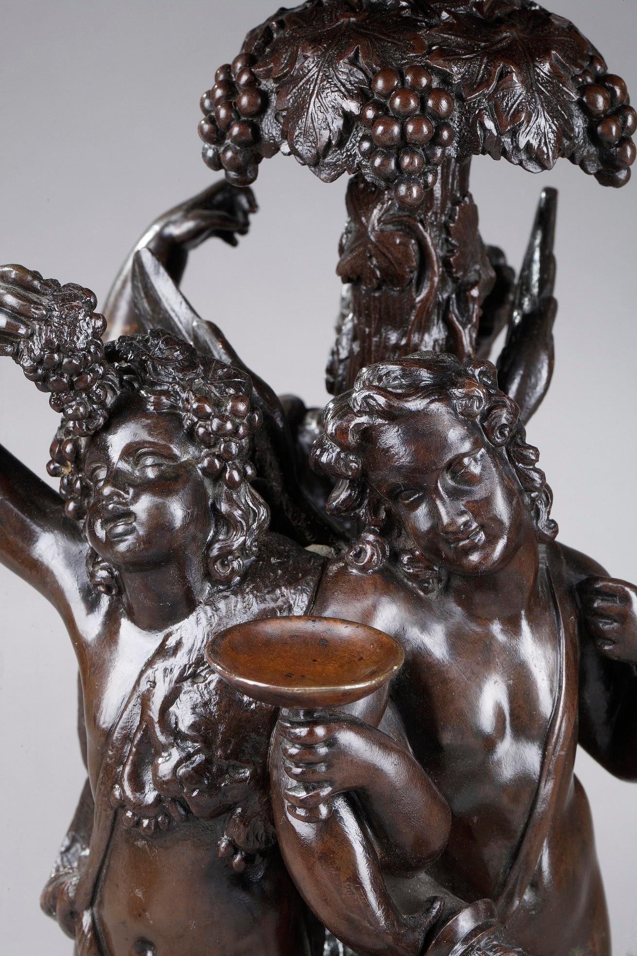 Marble Napoleon III Bronze Fruit Bowl with Mythological Decoration