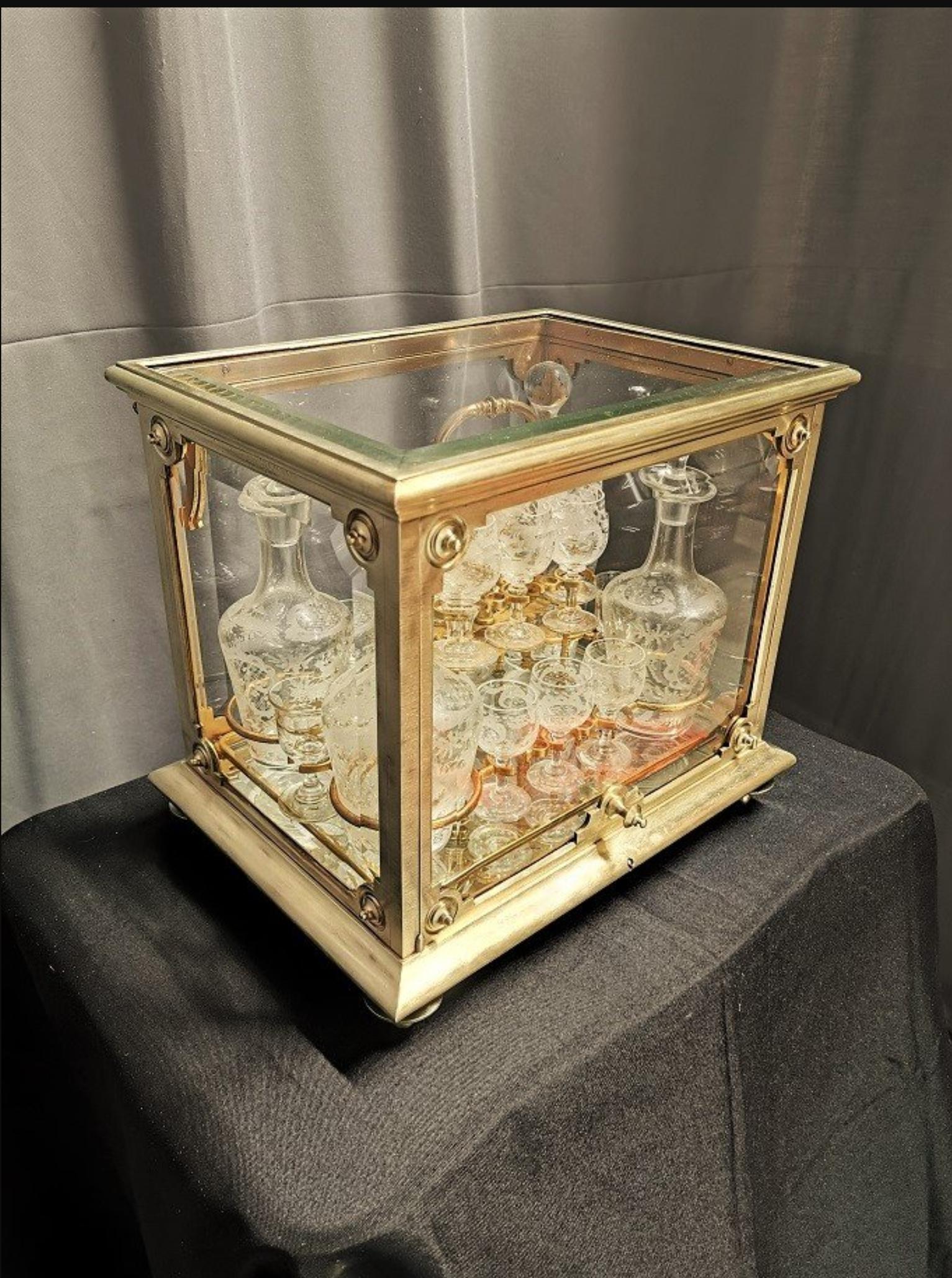 French Napoleon III Bronze Liquor Cellar Cabinet Baccarat Crystal, France 19th Century