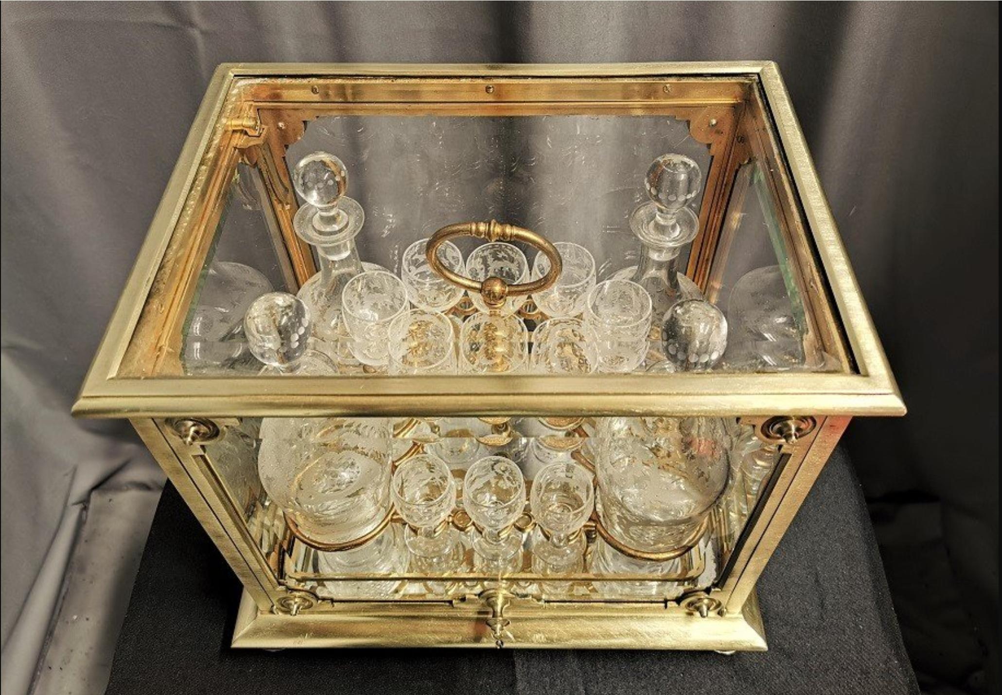 Gilt Napoleon III Bronze Liquor Cellar Cabinet Baccarat Crystal, France 19th Century