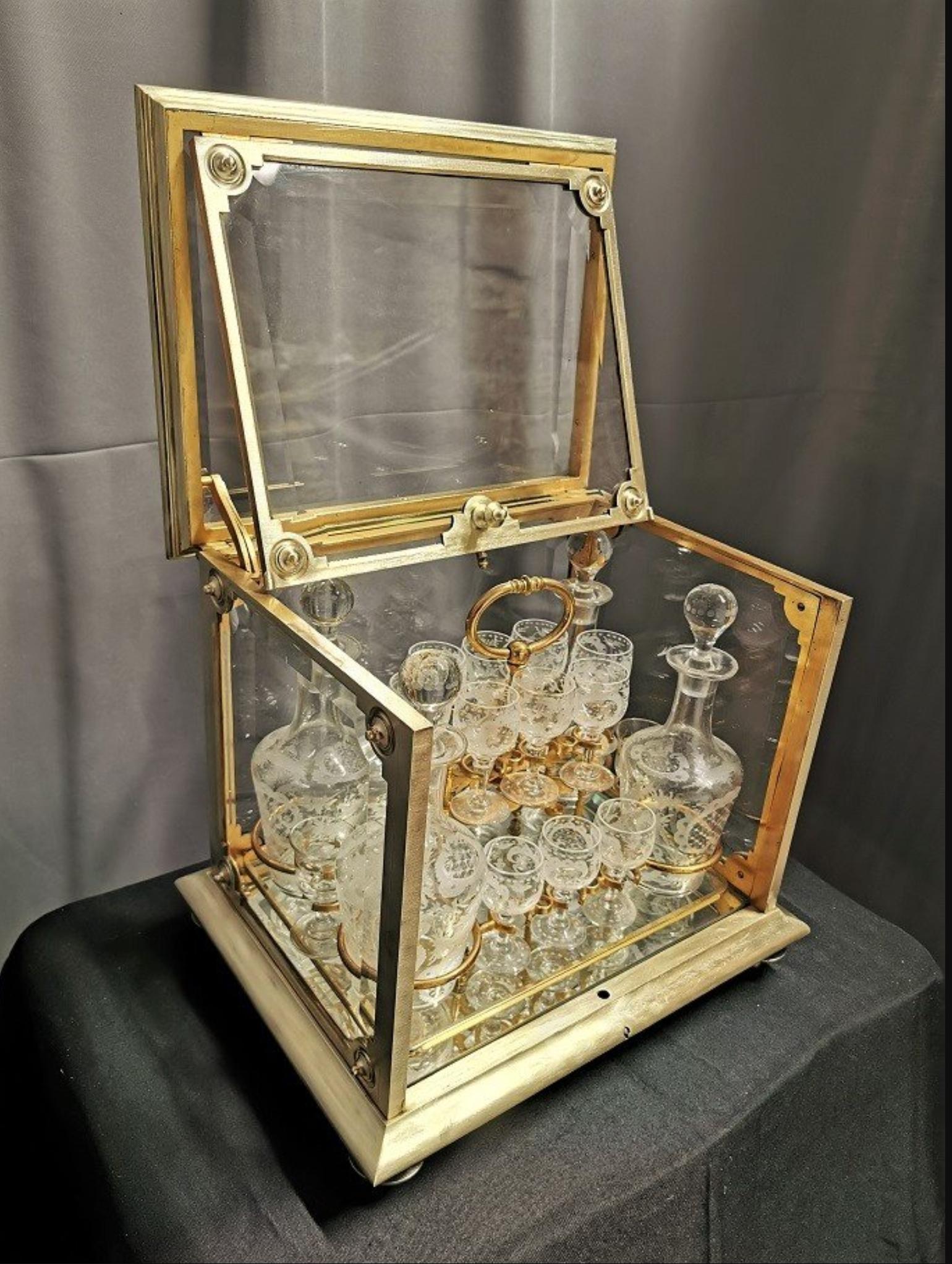 Napoleon III Bronze Liquor Cellar Cabinet Baccarat Crystal, France 19th Century 1