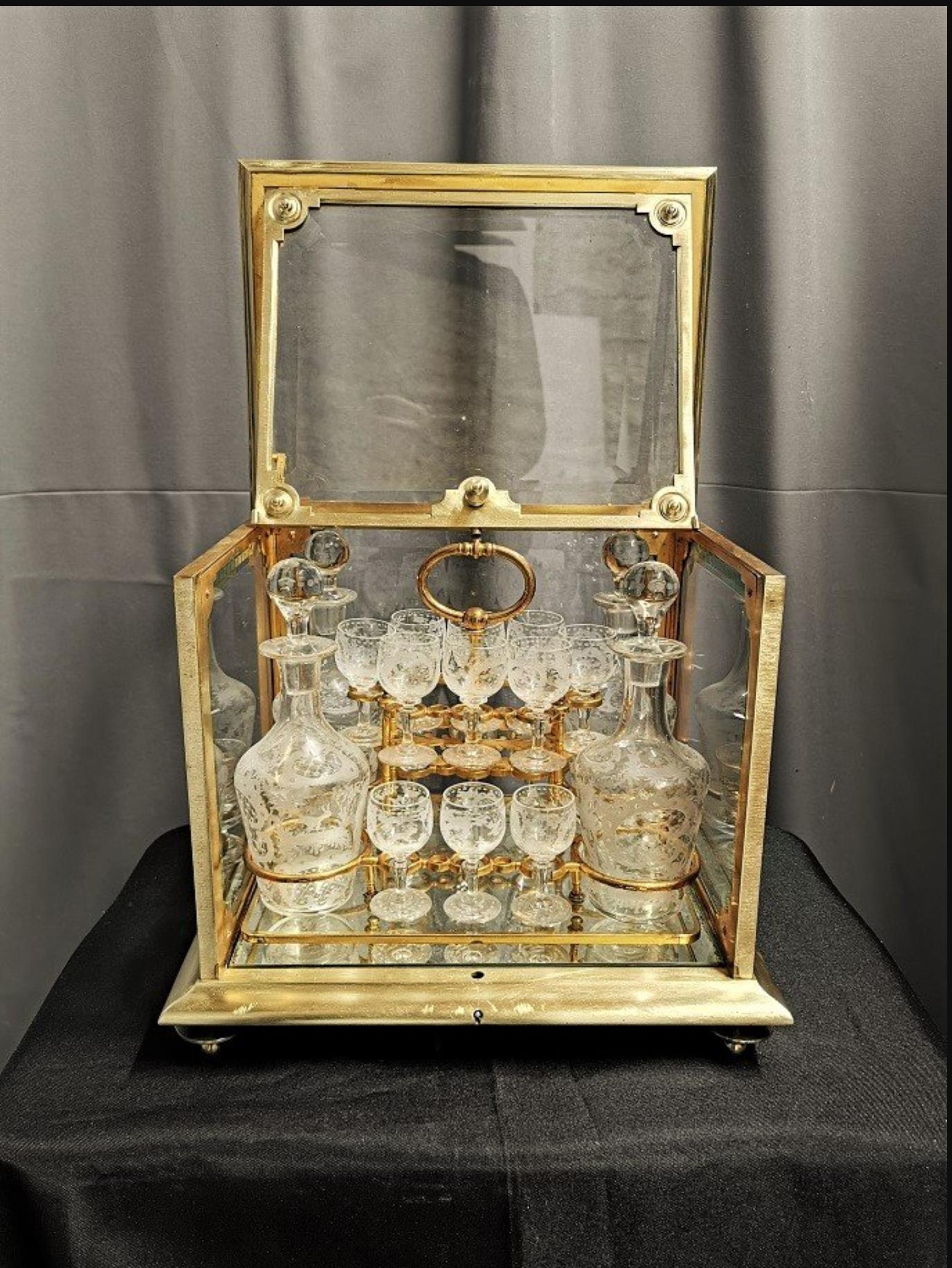 Napoleon III Bronze Liquor Cellar Cabinet Baccarat Crystal, France 19th Century 2